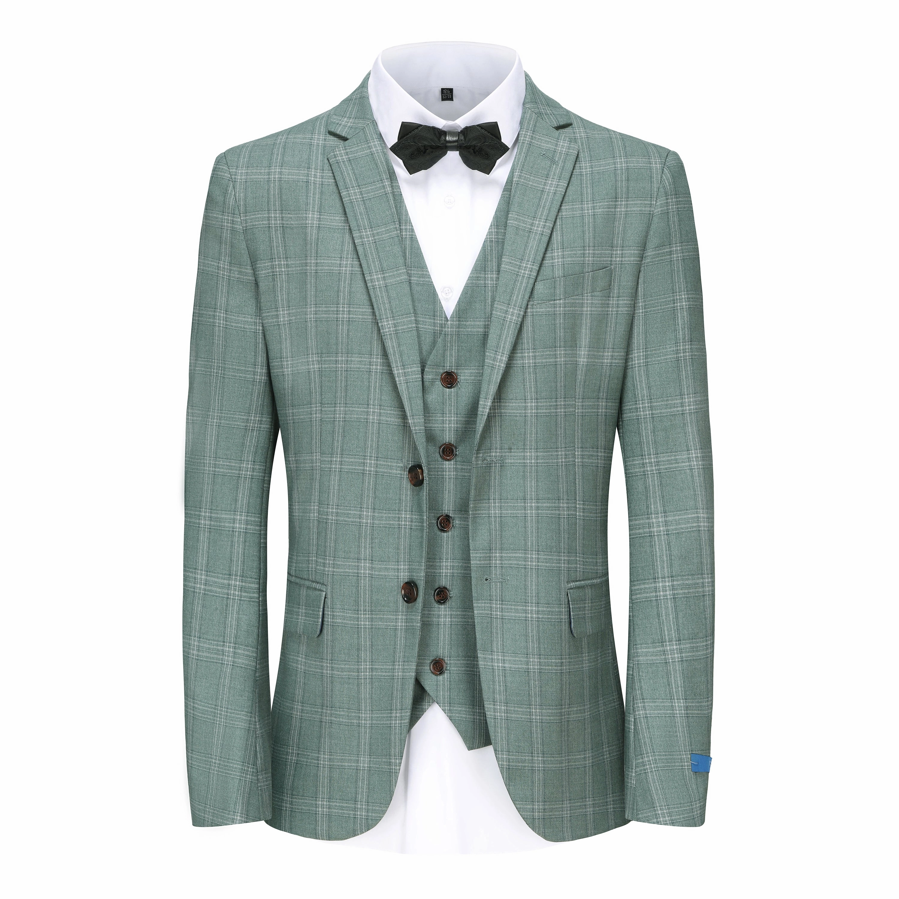 Tailored Layer Comfortable Style Gino Vitale Men's 3 Piece Slim Fit Green Plaid Suit
