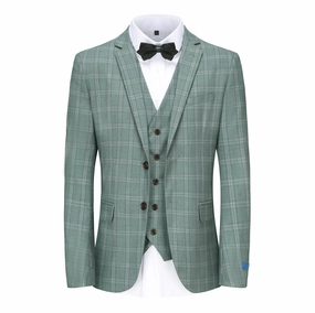 Gino Vitale Men's 3 Piece Slim Fit Green Plaid Suit Refined fit