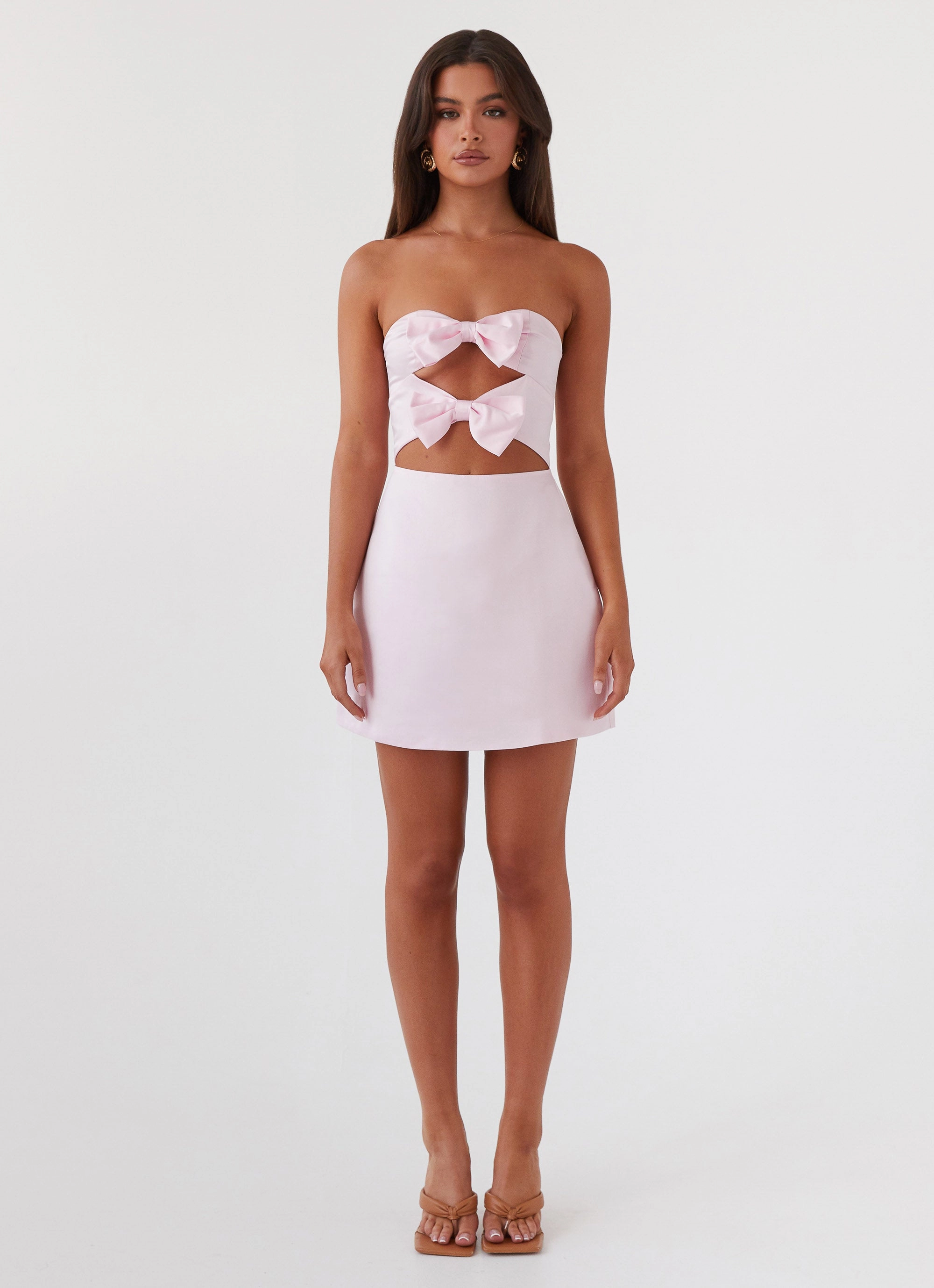 Girl Crush Bow Mini Dress - Pink Elegant Finish Flattering Layers