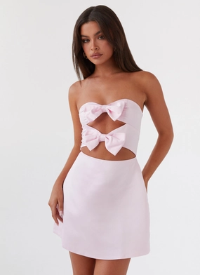 Girl Crush Bow Mini Dress - Pink Weekend Favorite Glossy Fabric