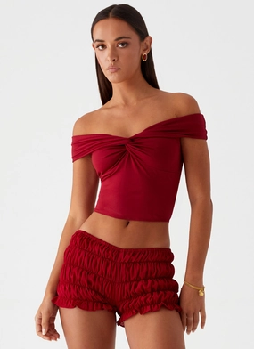 Simple Yet Elegant Girls Like Us Ruched Mini Shorts - Maroon