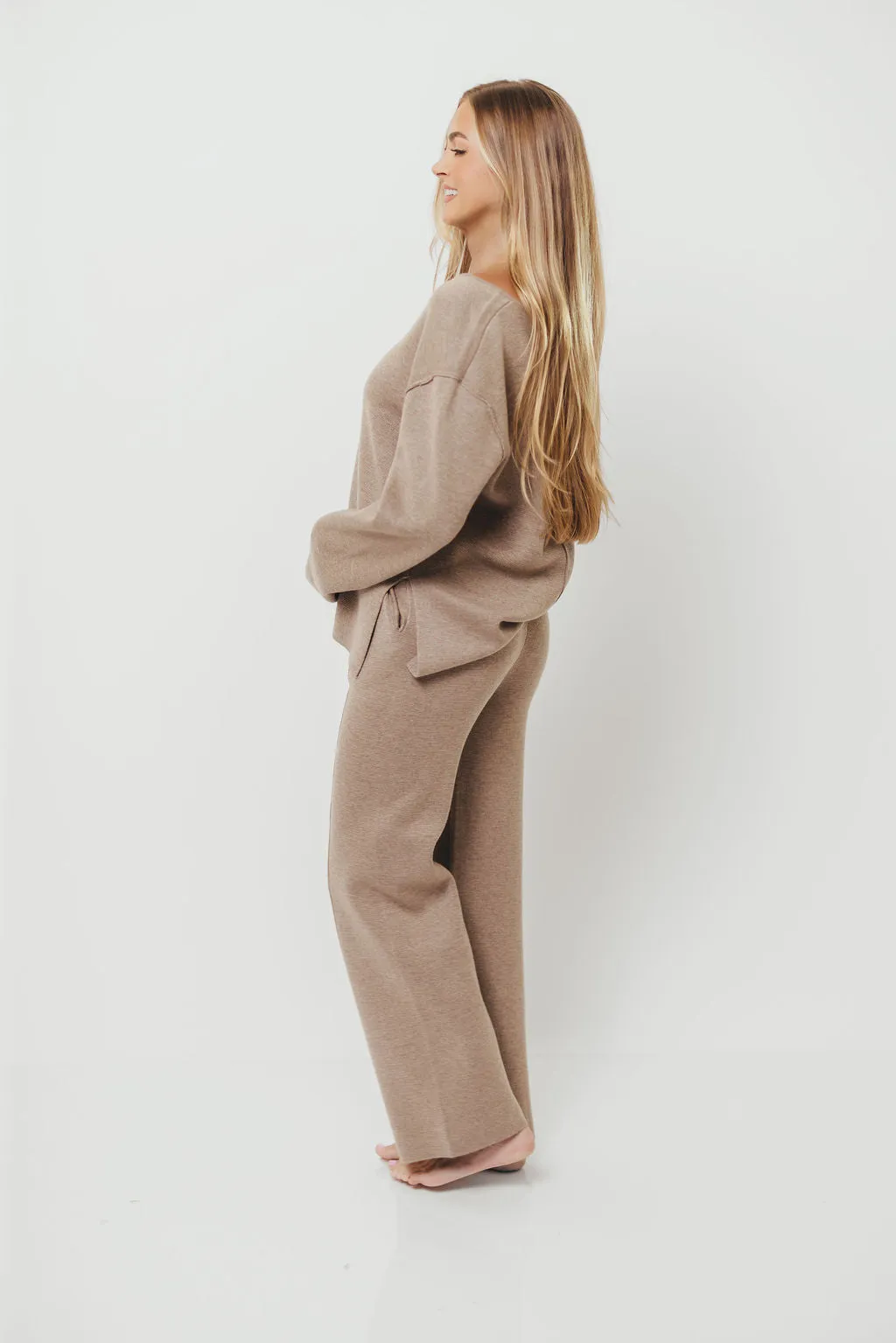 Multi Directional Stretch Grace Lounge Sweater in Taupe