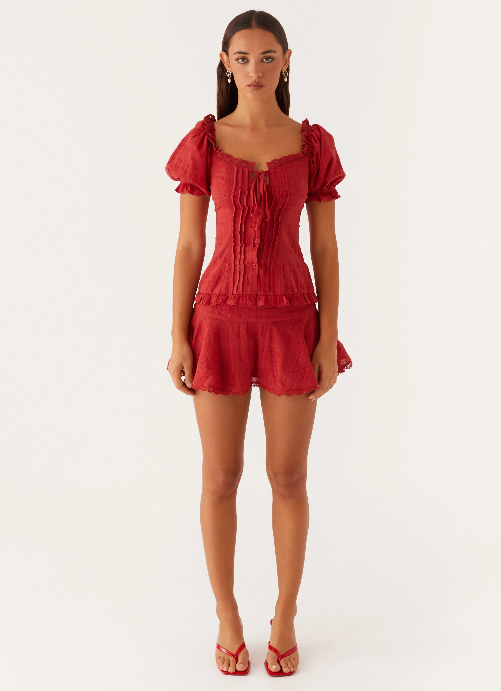 Hundred Percent Mini Skirt - Red Linen Love
