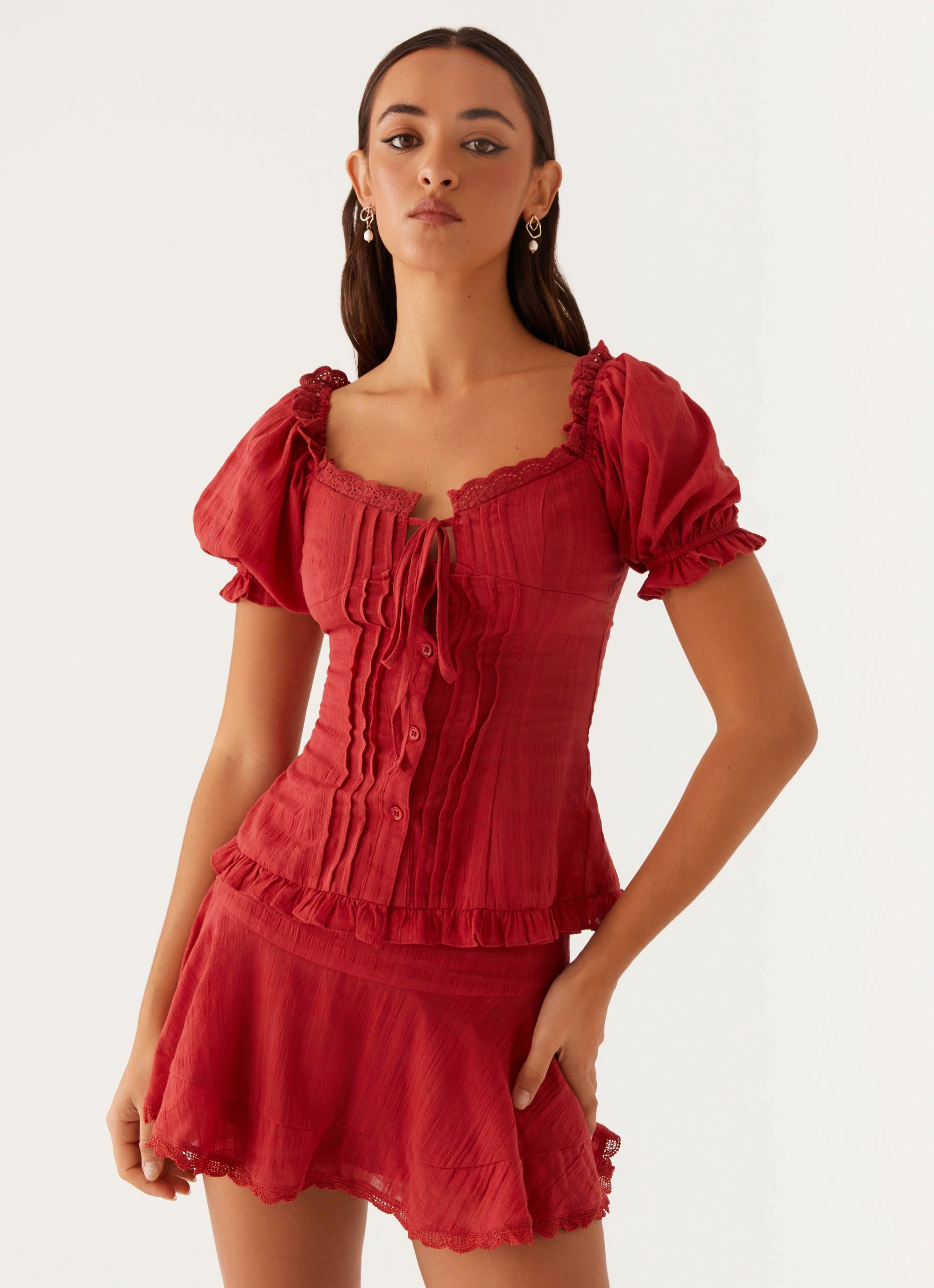 Hundred Percent Mini Skirt - Red Fluid Cut Elegant Mood