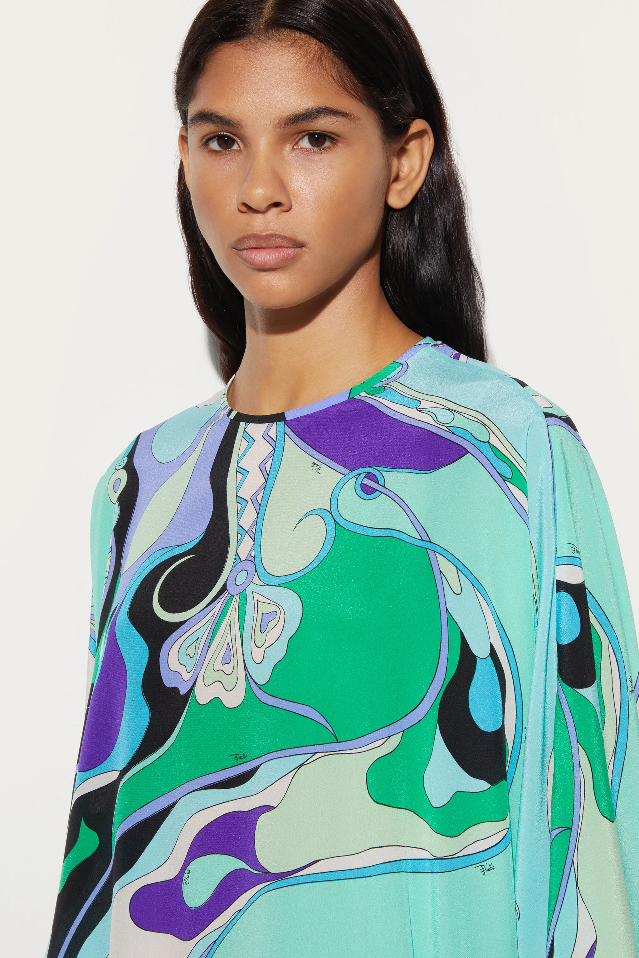 Orchidee Print Cape Blouse Chic Ensemble Layered Collar