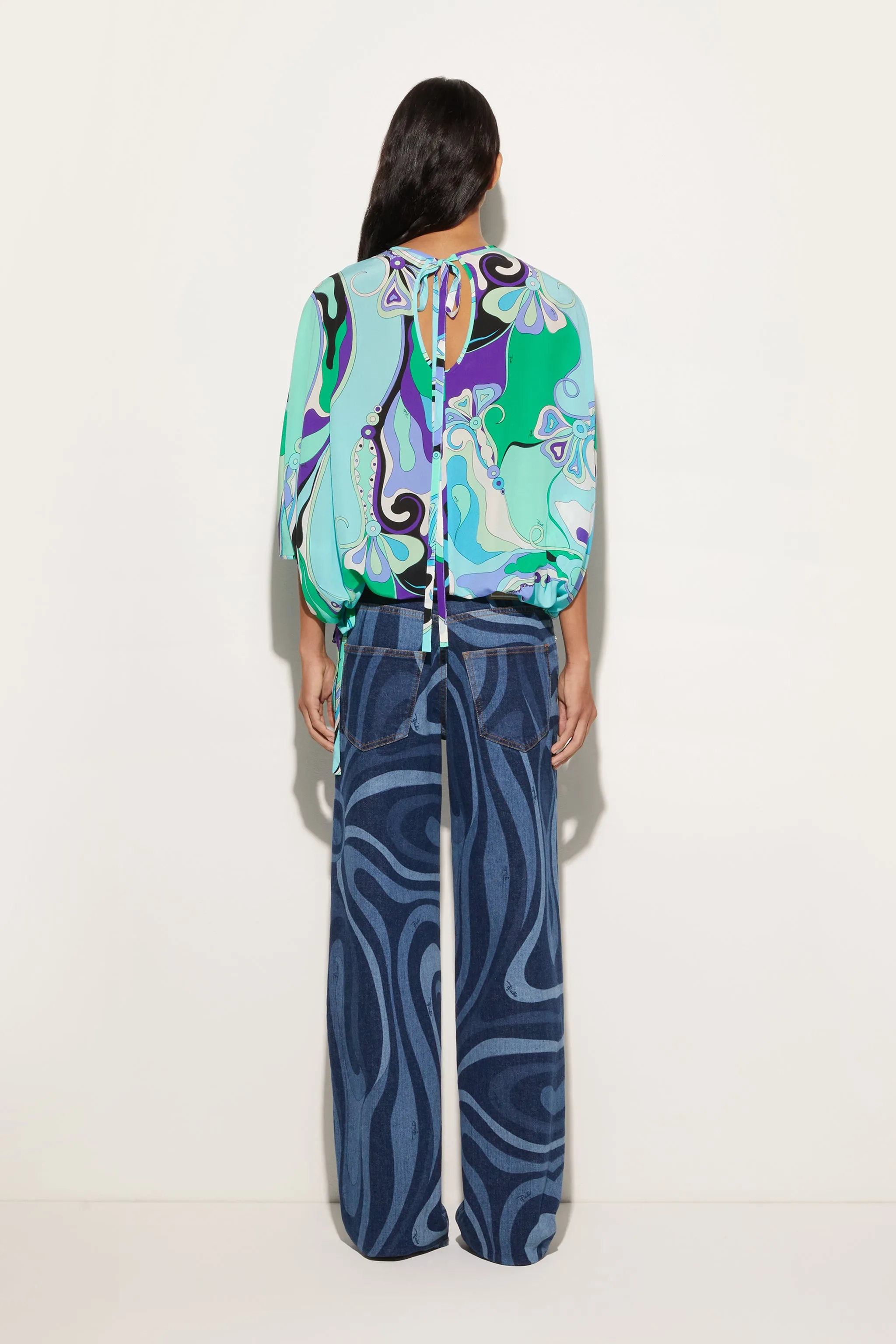 Military Inspired Eco Dye Technique Orchidee Print Cape Blouse