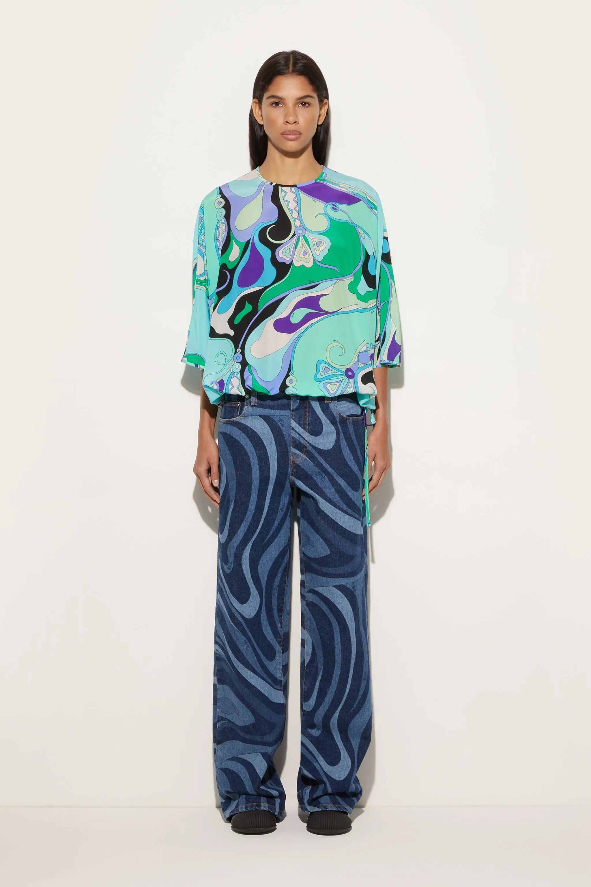 Travel-friendly Orchidee Print Cape Blouse