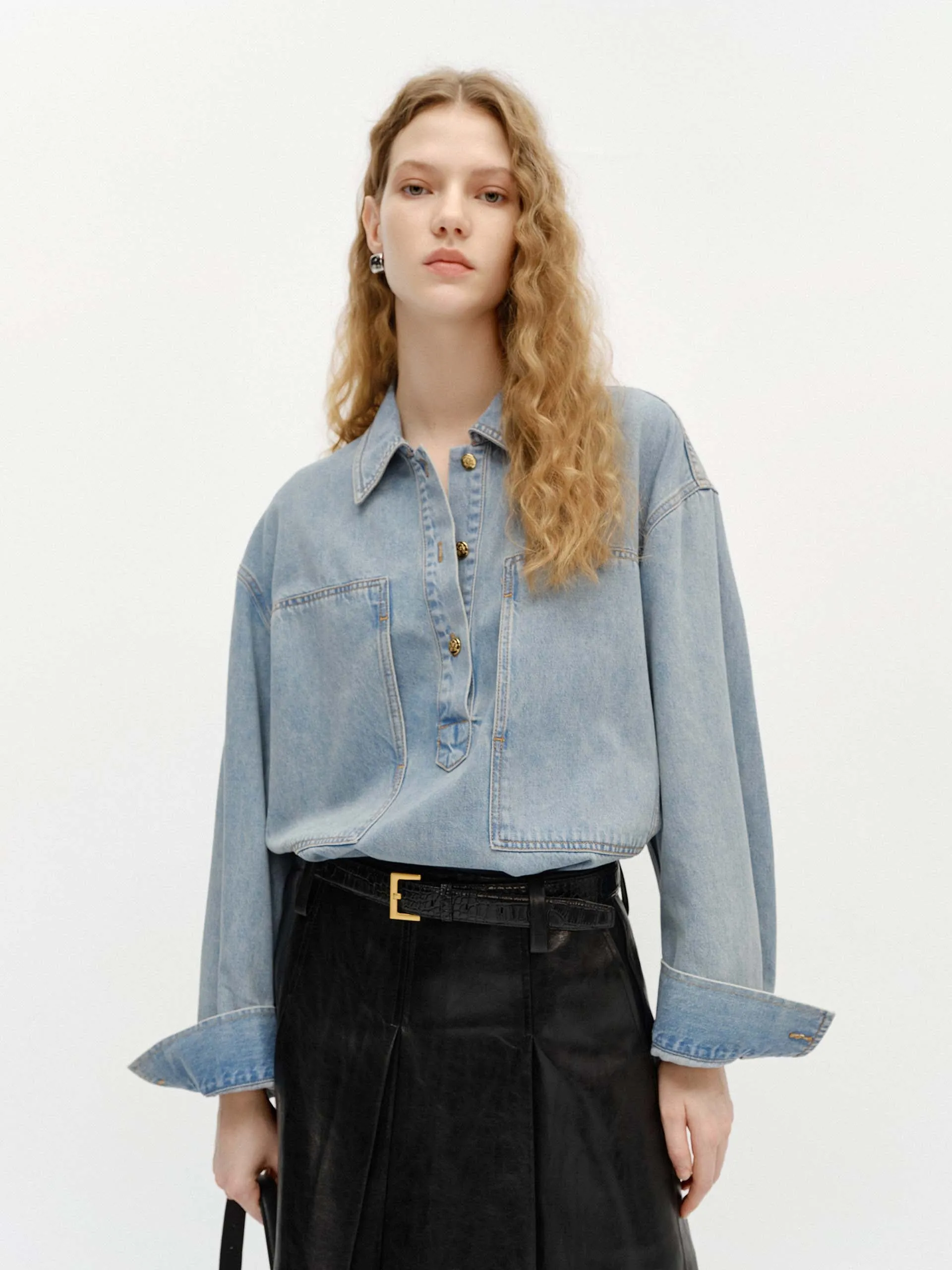 Half Button Cotton Blouse Summer Camp Non Iron