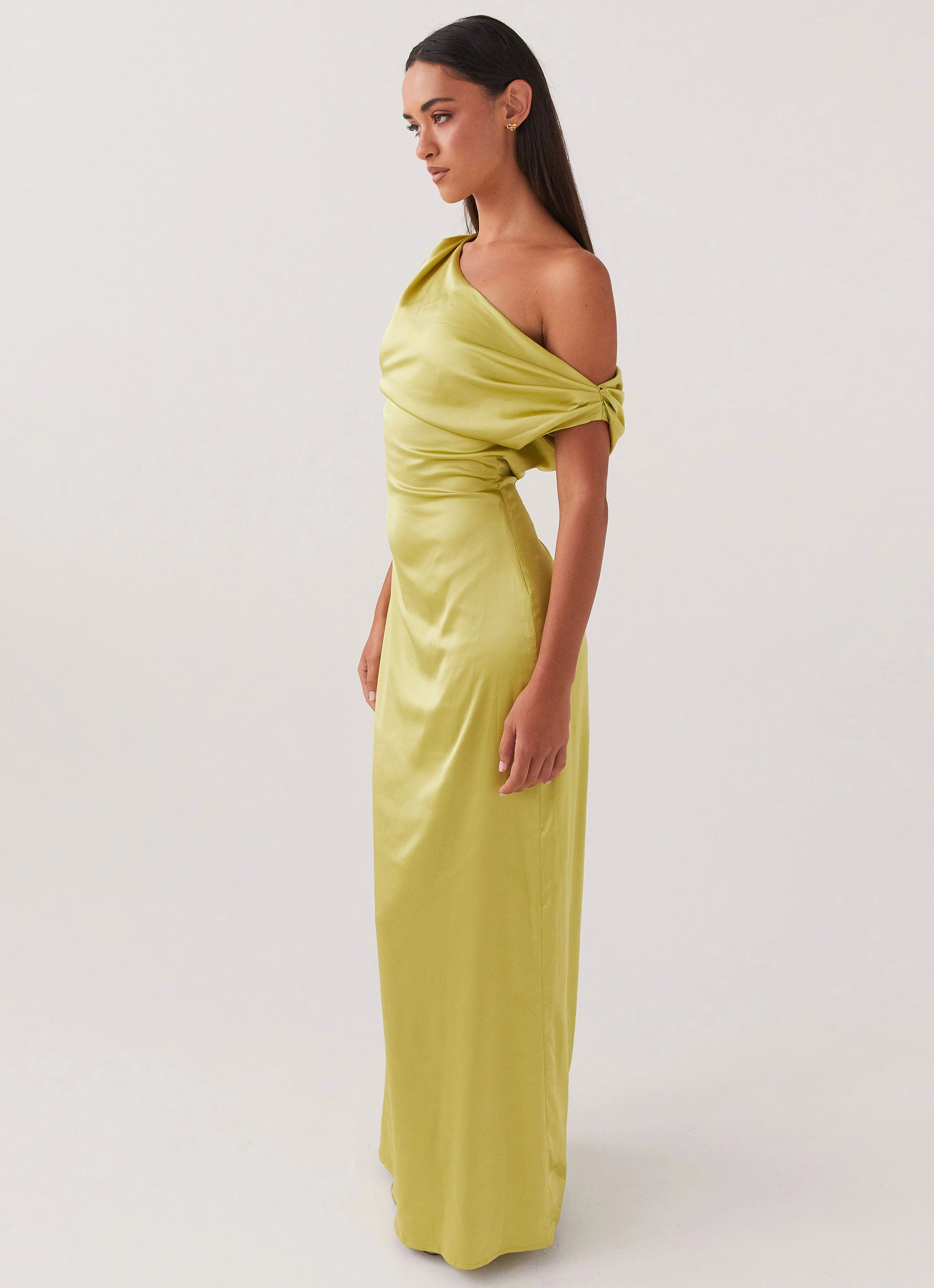 Heart Of Glass Satin Maxi Dress - Chartreuse Soft Detail Light Fit