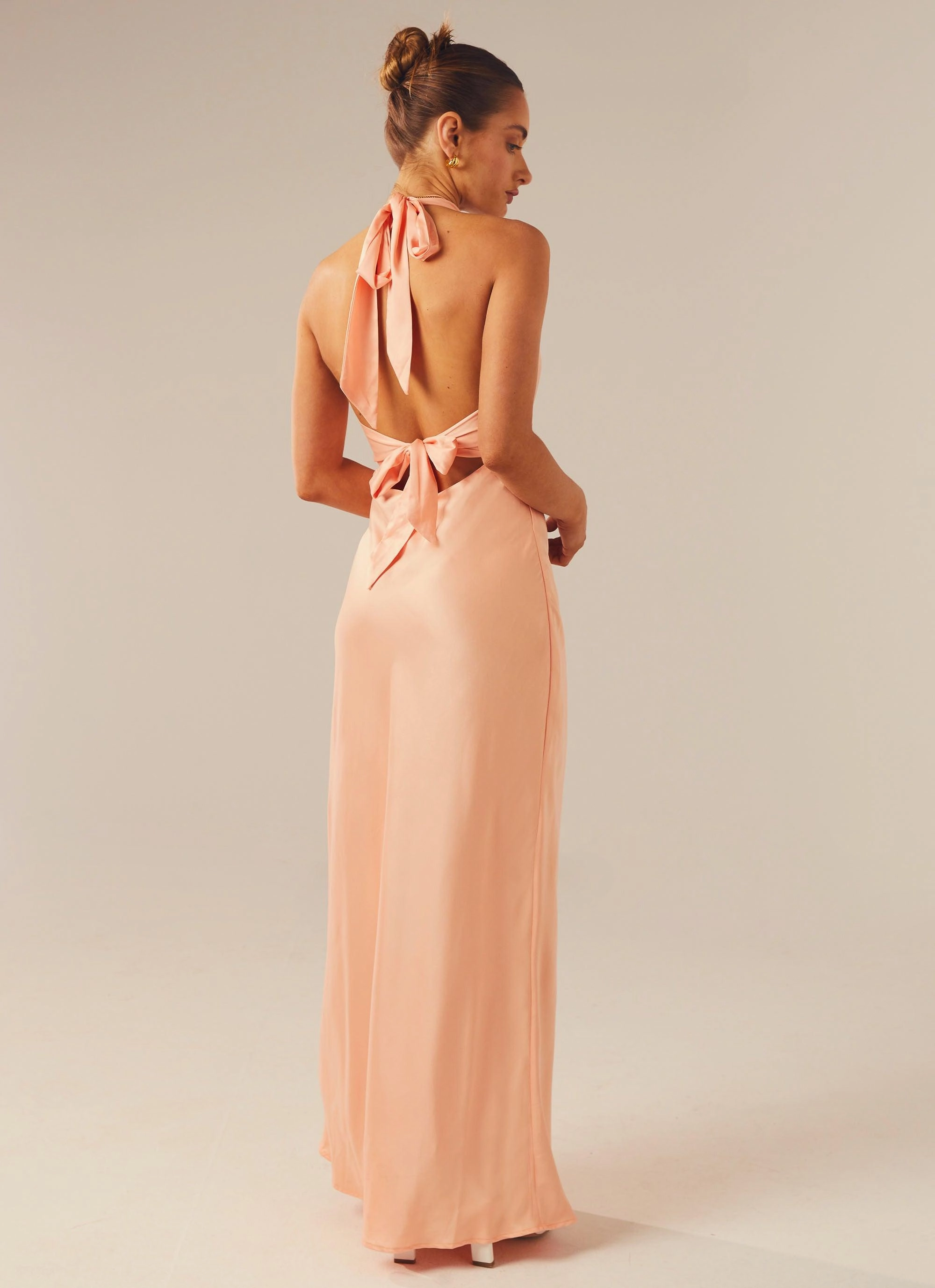 Active Outfit Heavy Hearted Satin Maxi Dress - Peach