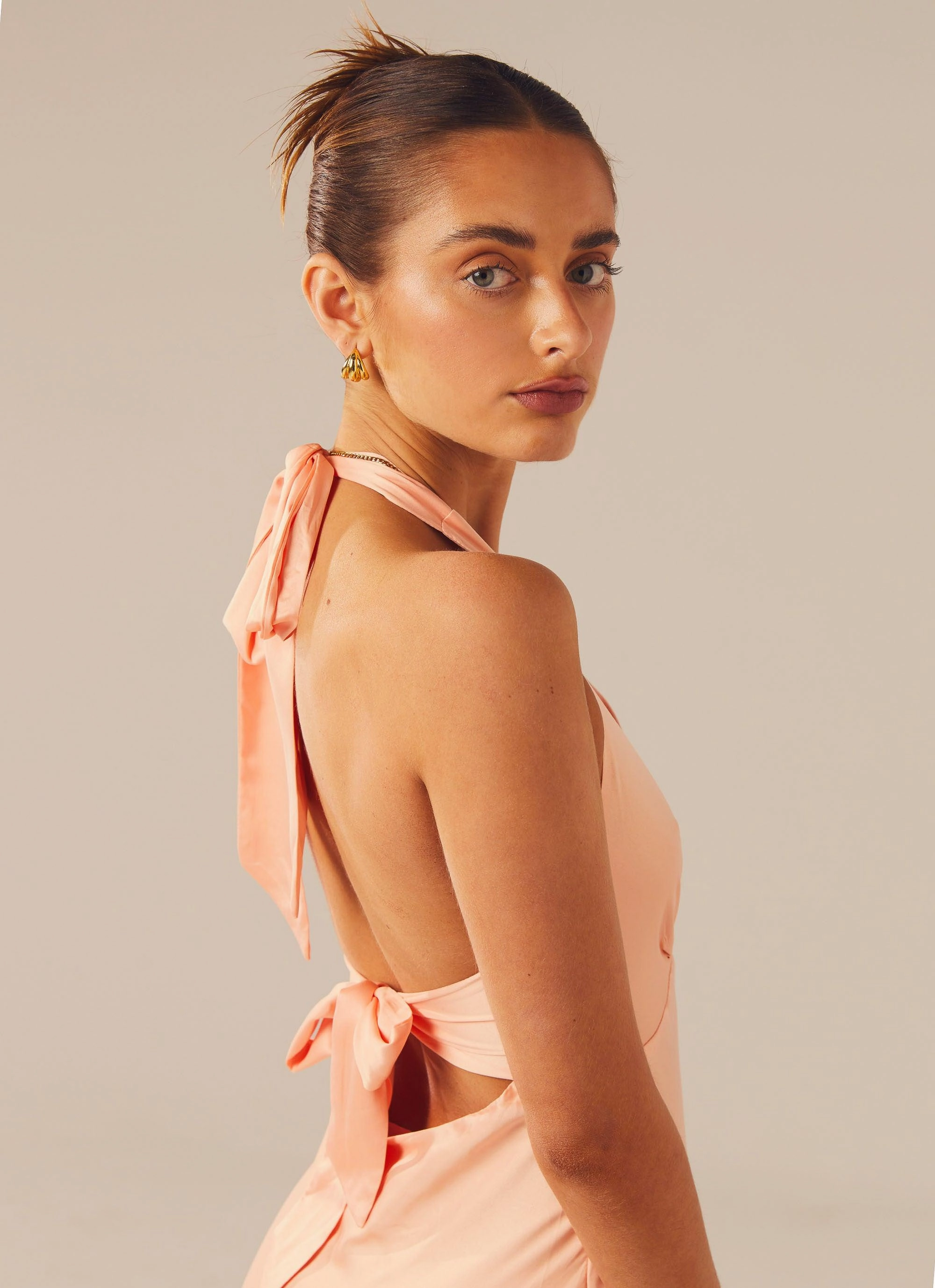 Heavy Hearted Satin Maxi Dress - Peach Everyday-Comfort Statement Look