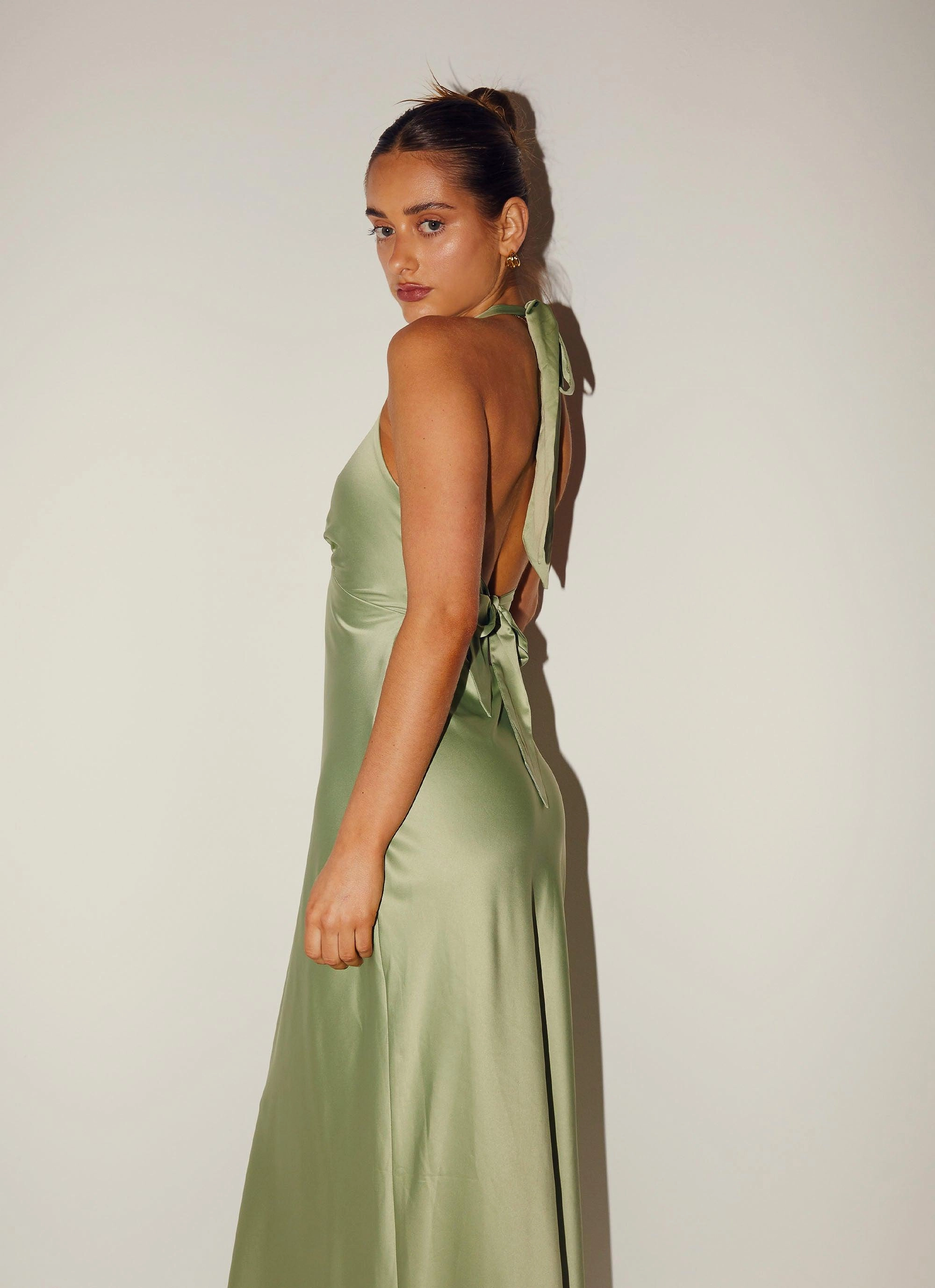 Smart Layers Cozy Style Heavy Hearted Satin Maxi Dress - Sage