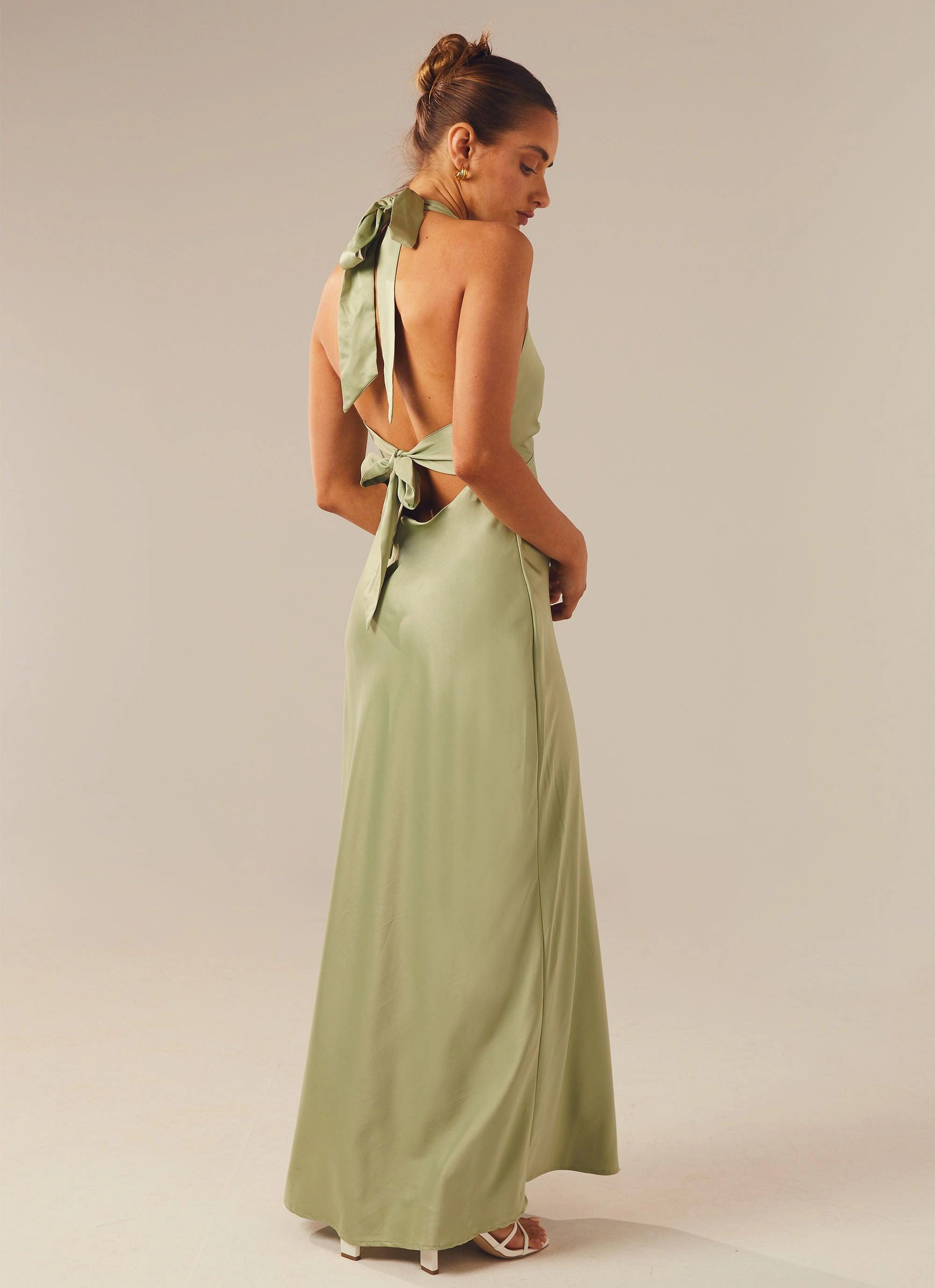 UVProtectiveLayer Heavy Hearted Satin Maxi Dress - Sage