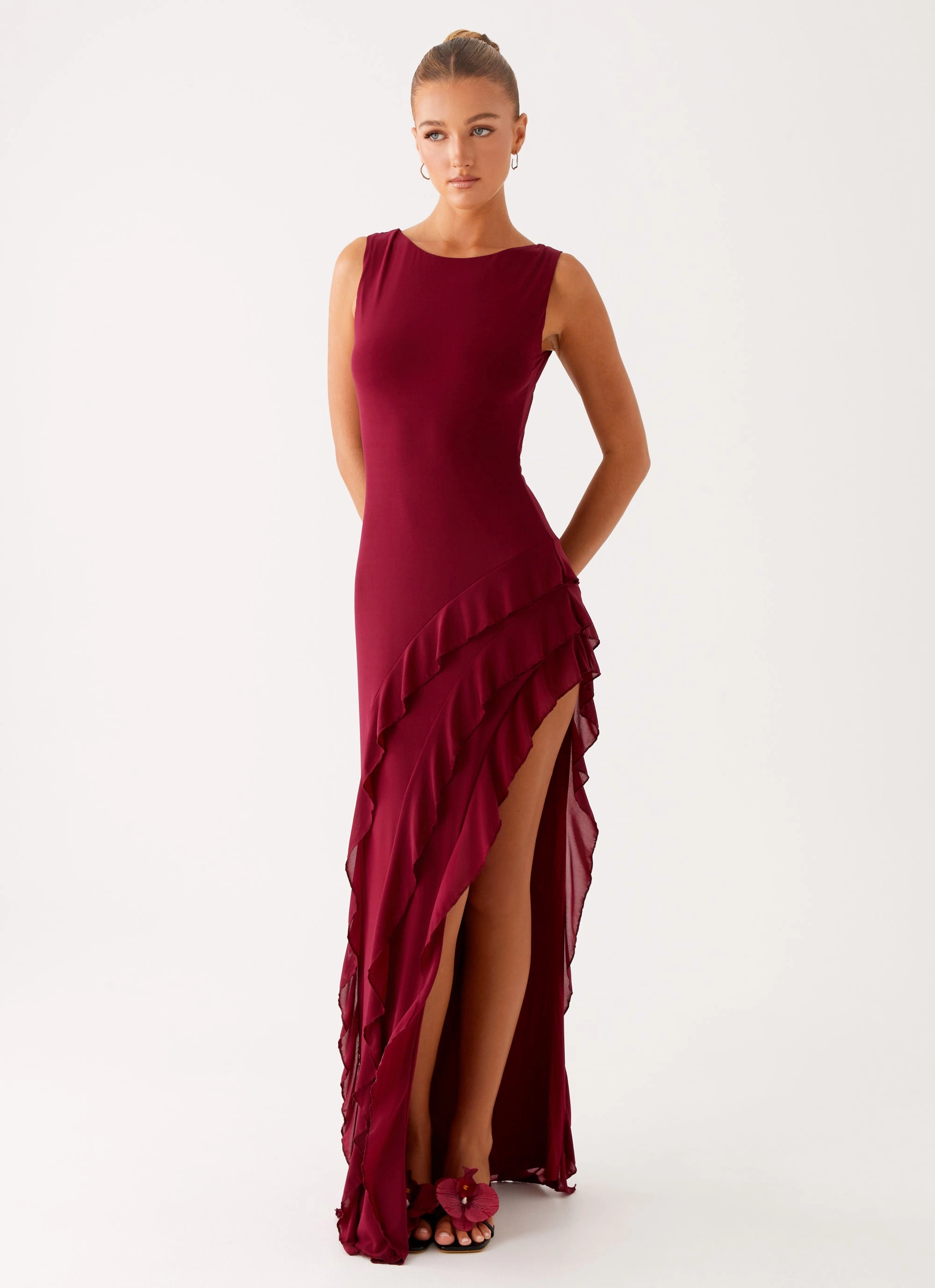 Hendrix Maxi Dress - Raspberry Wine Silky Shine Silky Silhouette