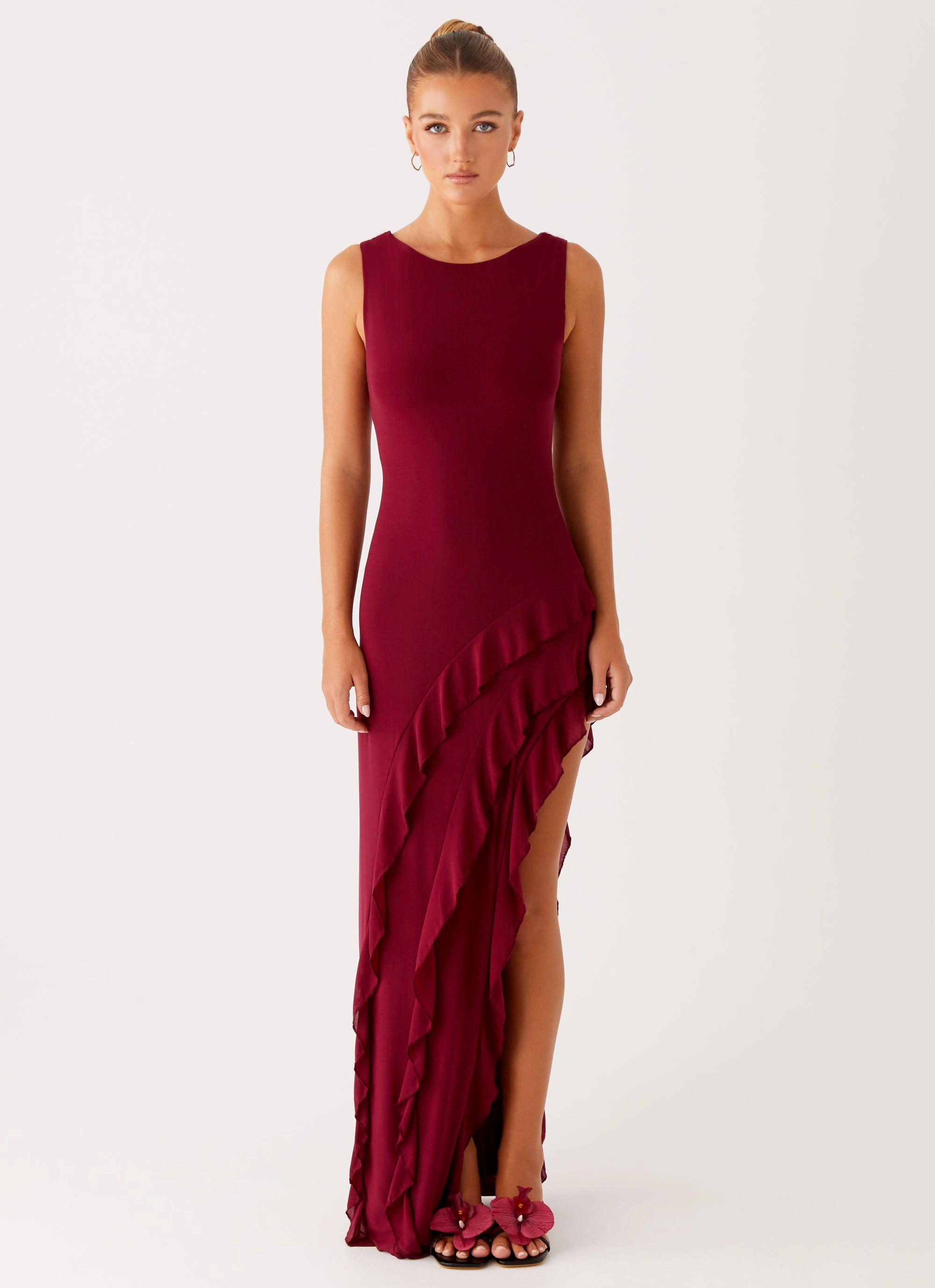 Crisp Detail Flowing Lines Hendrix Maxi Dress - Raspberry Wine
