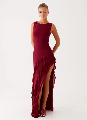 Hendrix Maxi Dress - Raspberry Wine Silky Shine Silky Silhouette