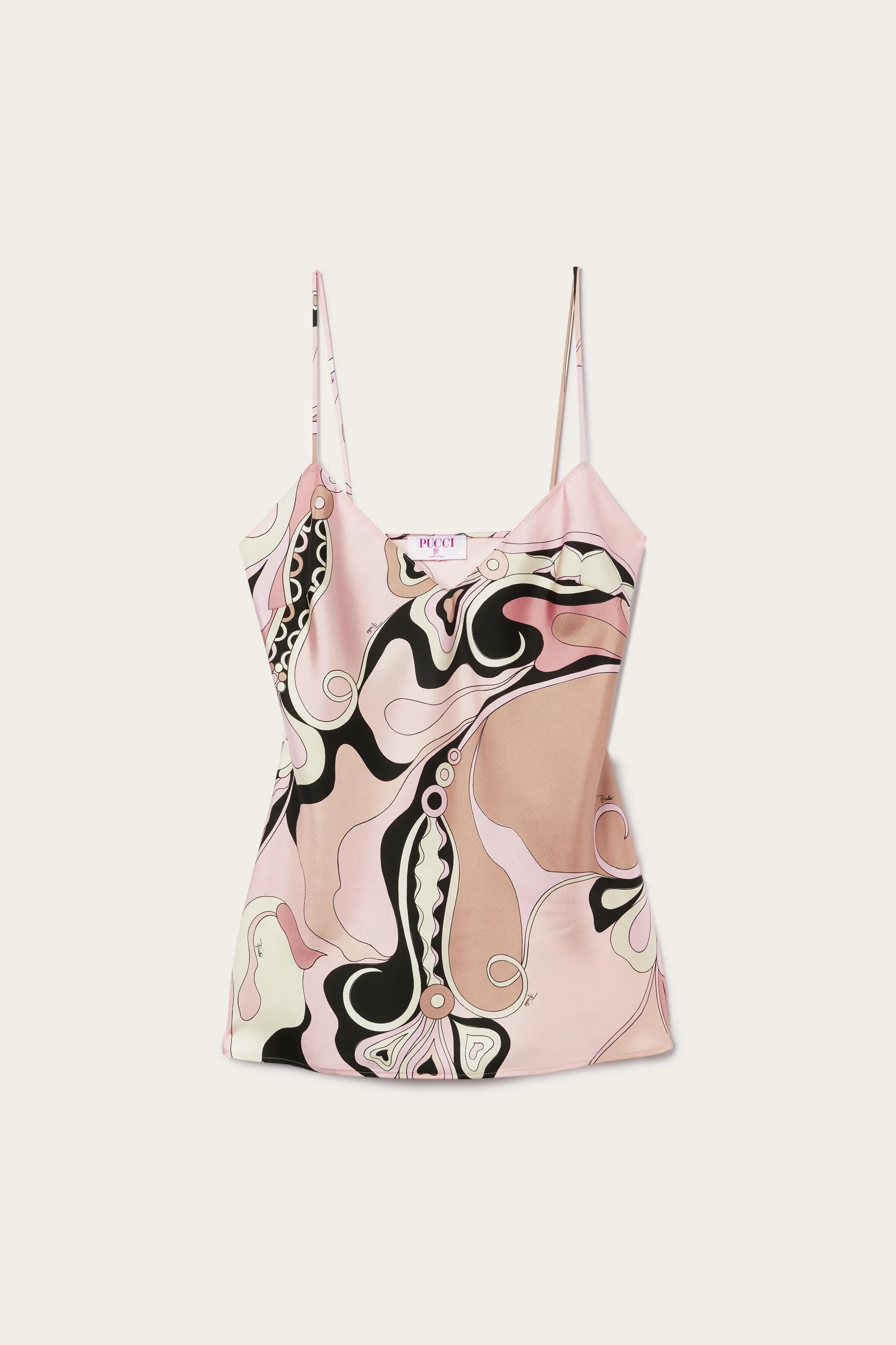 Travel Essential Striped style Orchidee Print Silk Twill Camisole Top