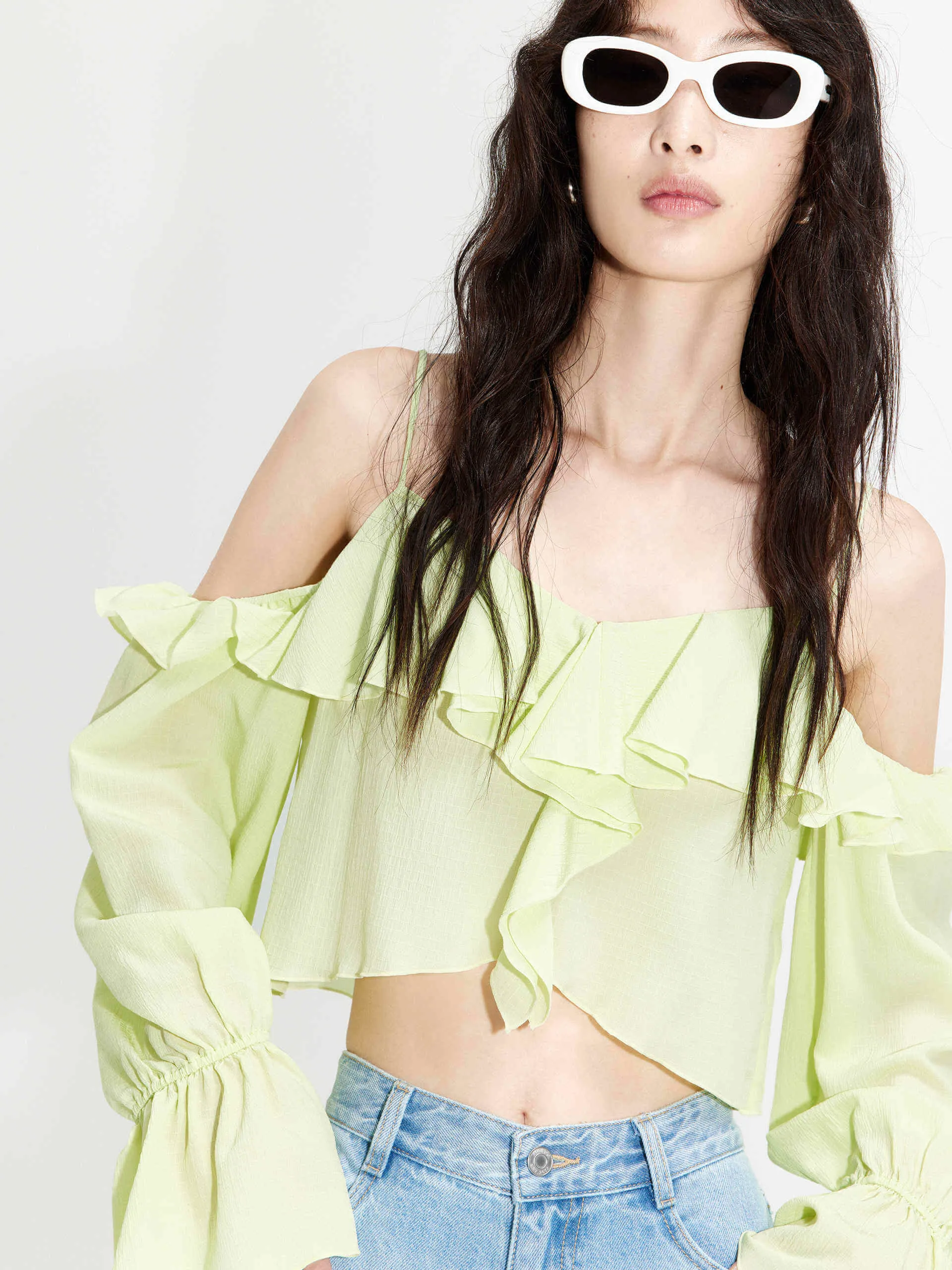 Micro Perforated Texture Non-irritating Cut Shoulder Silk Top