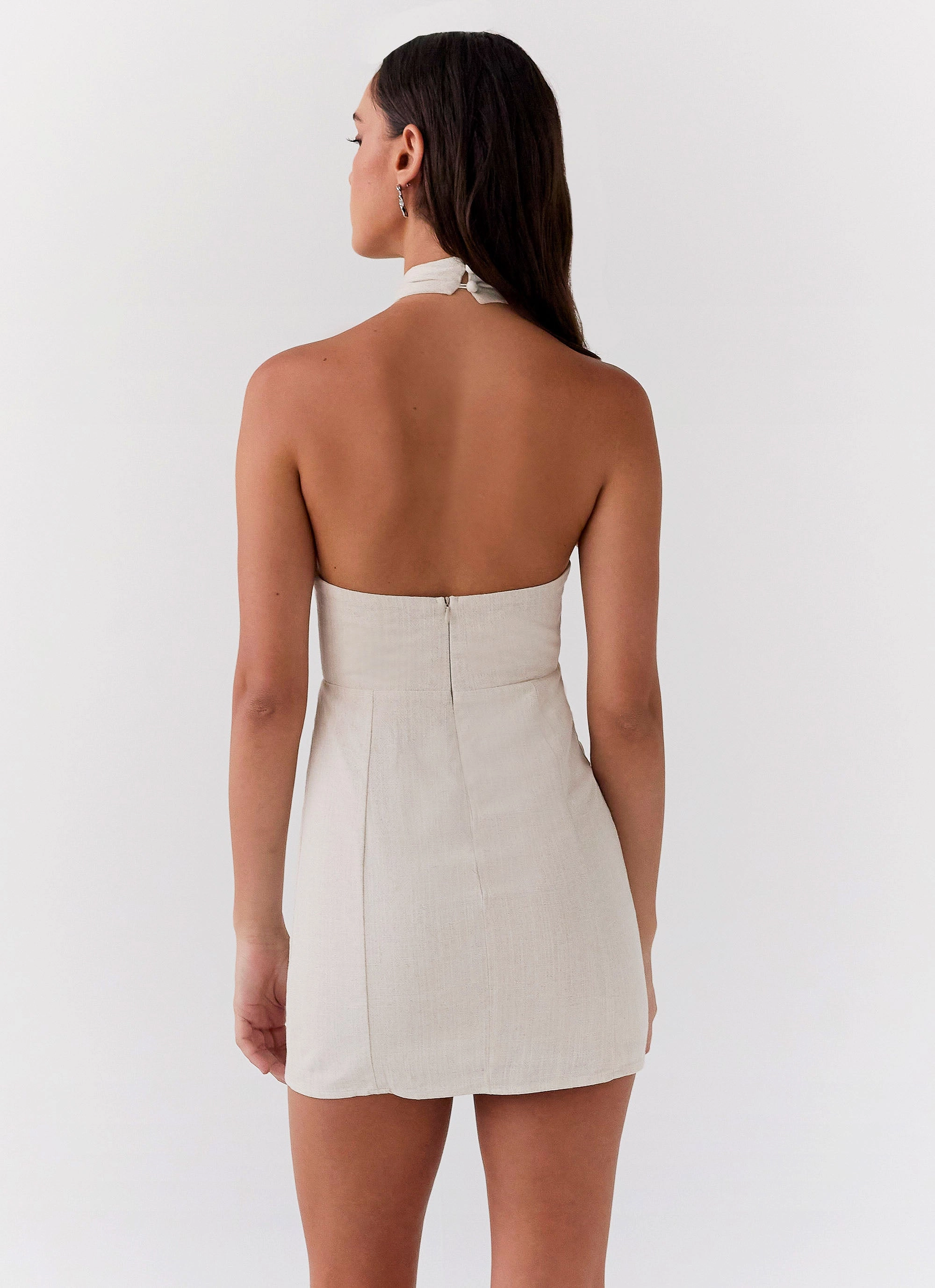 Back Detail Fit Choice Sabine Linen Mini Dress - Oatmeal