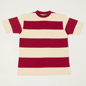 Warehouse & Co 4108 Border T-Shirt - Bordeaux/Natural Temperature Regulating Everyday Layering