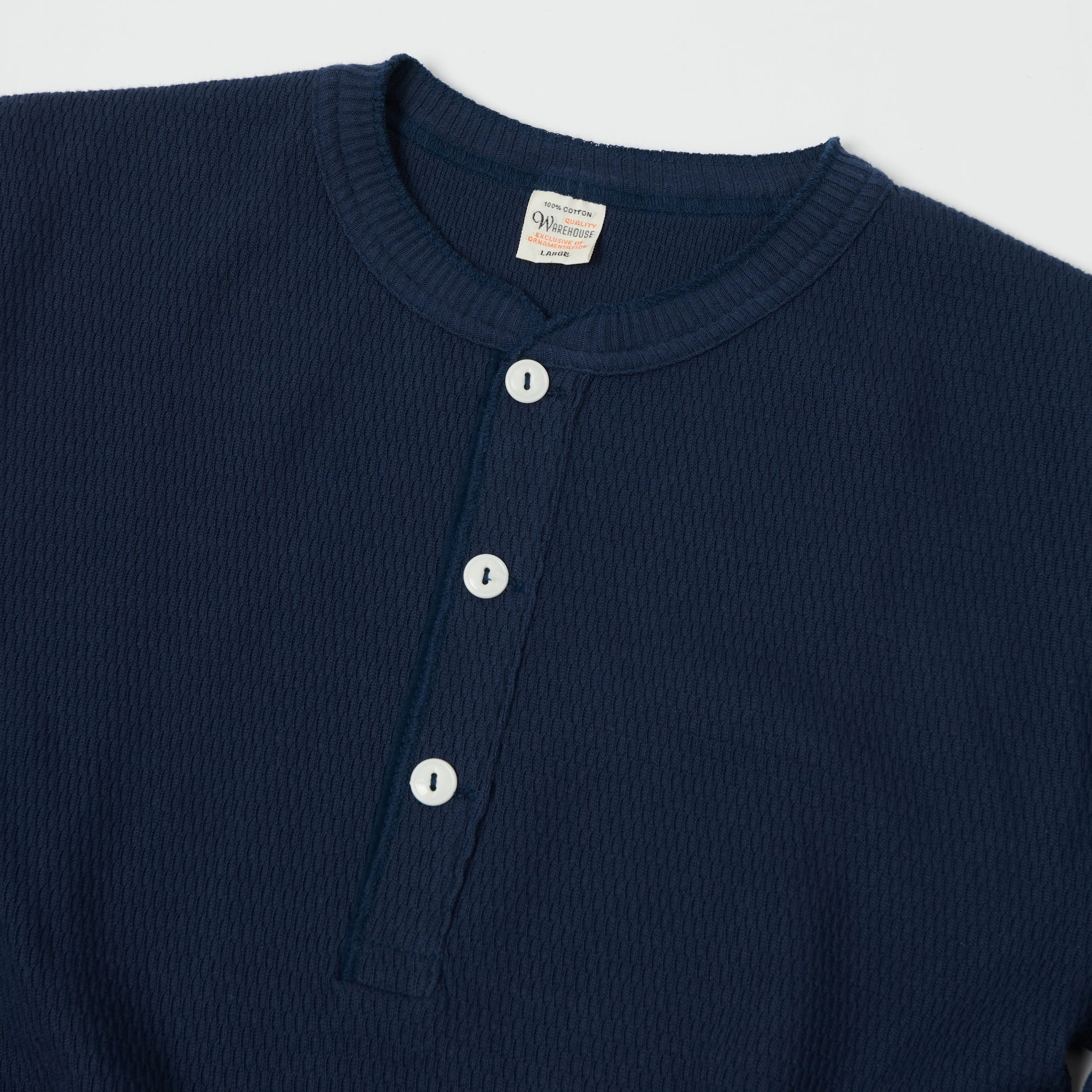 Warehouse & Co 5904 Waffle Knit Thermal Henley - Navy Anti Static Treatment