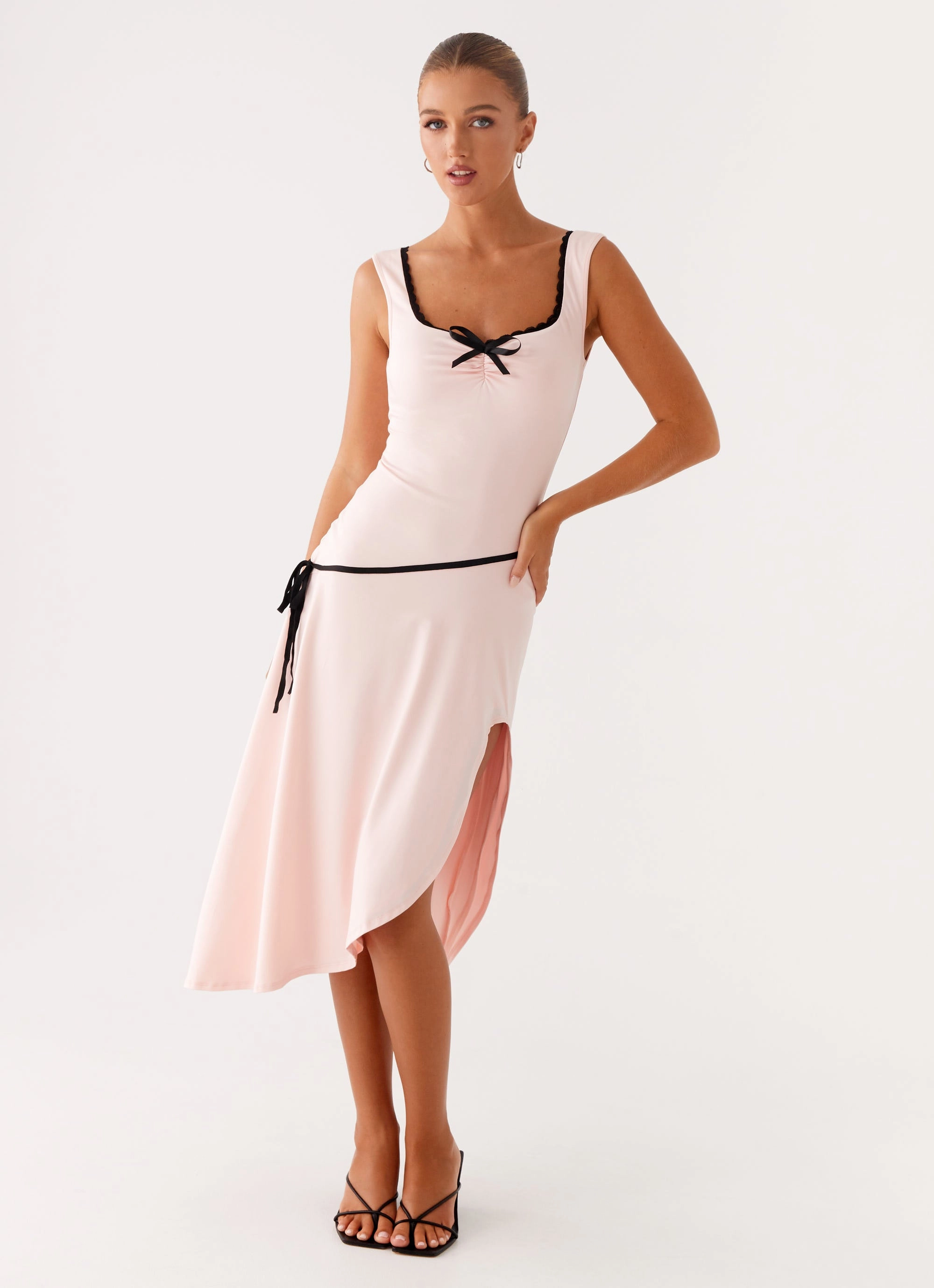 Natural Flow Satin Finish Darlene Midi Dress - Pink