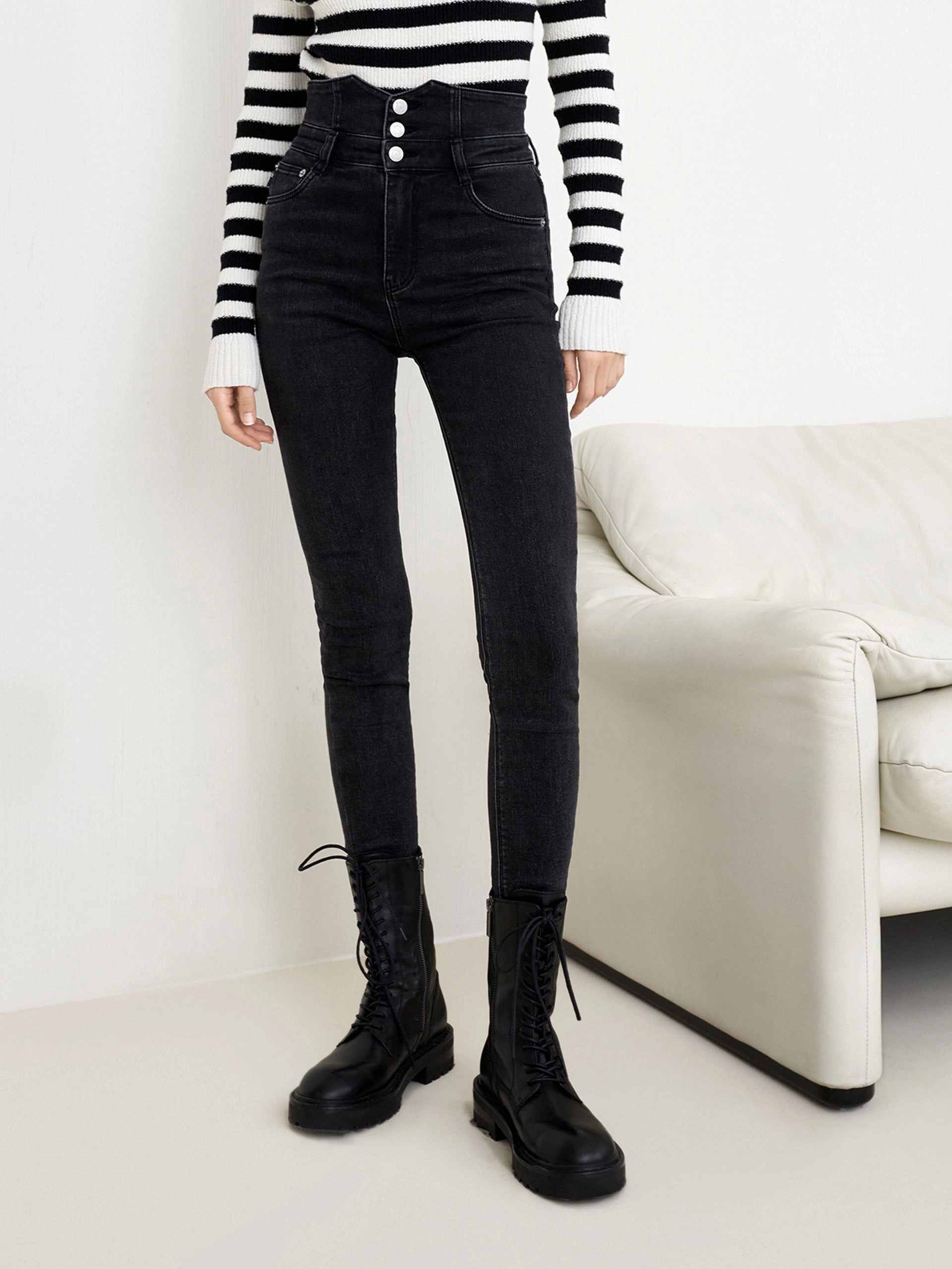 Cool Essential Natural Style High Rise Slim Fit Jeans