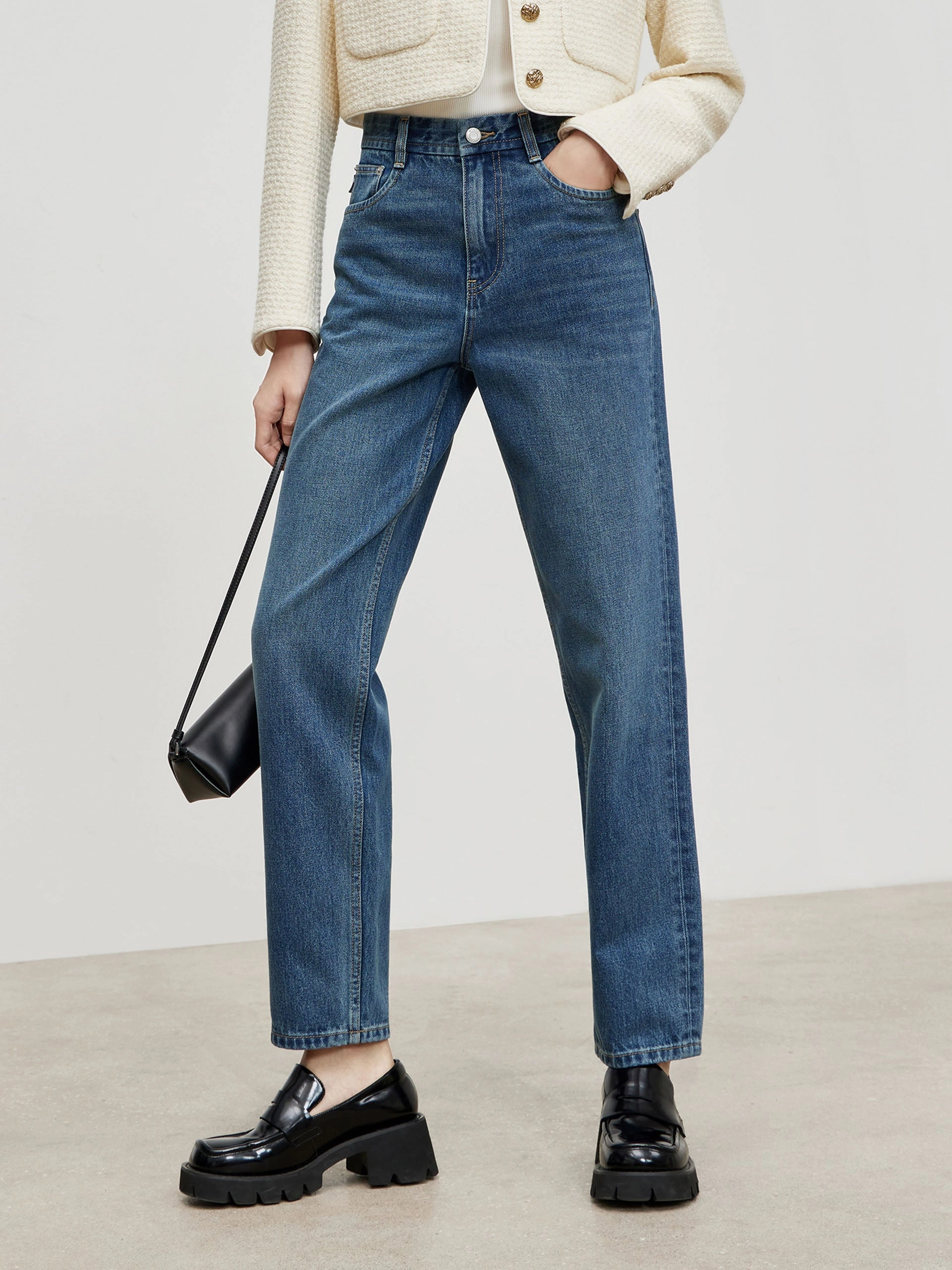 High Waist Straight Cotton Jeans Day To Night