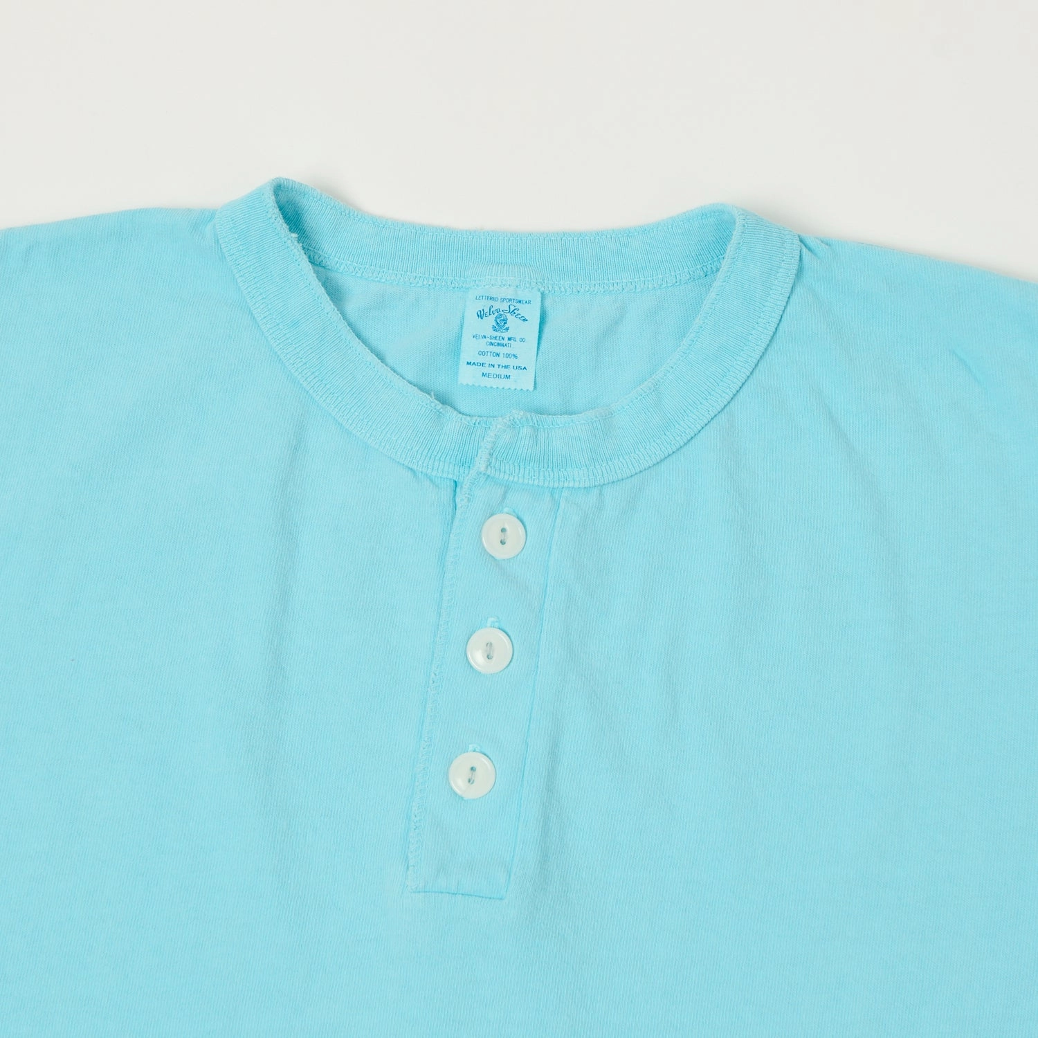Velva Sheen Pigment Dyed Henley - Teal Reinforced Neckline Simple Wear