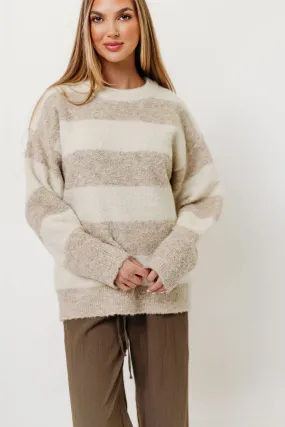 Hollis Textured Sweater in Cream Taupe Soft Drape Reinforced Neckline Stitching