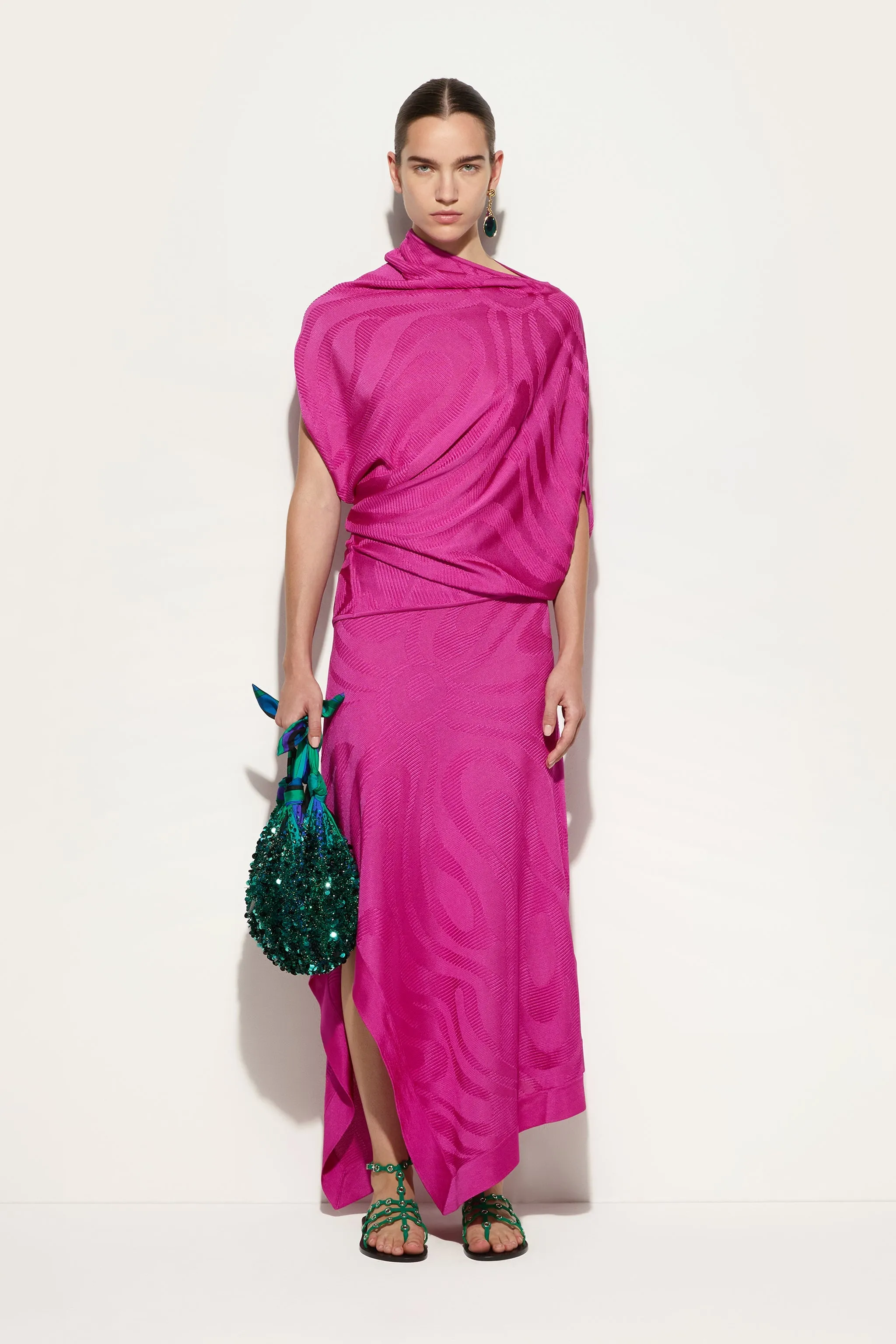 Asymmetrical Draped Top In Marmo Texture Raw edge Functional Design