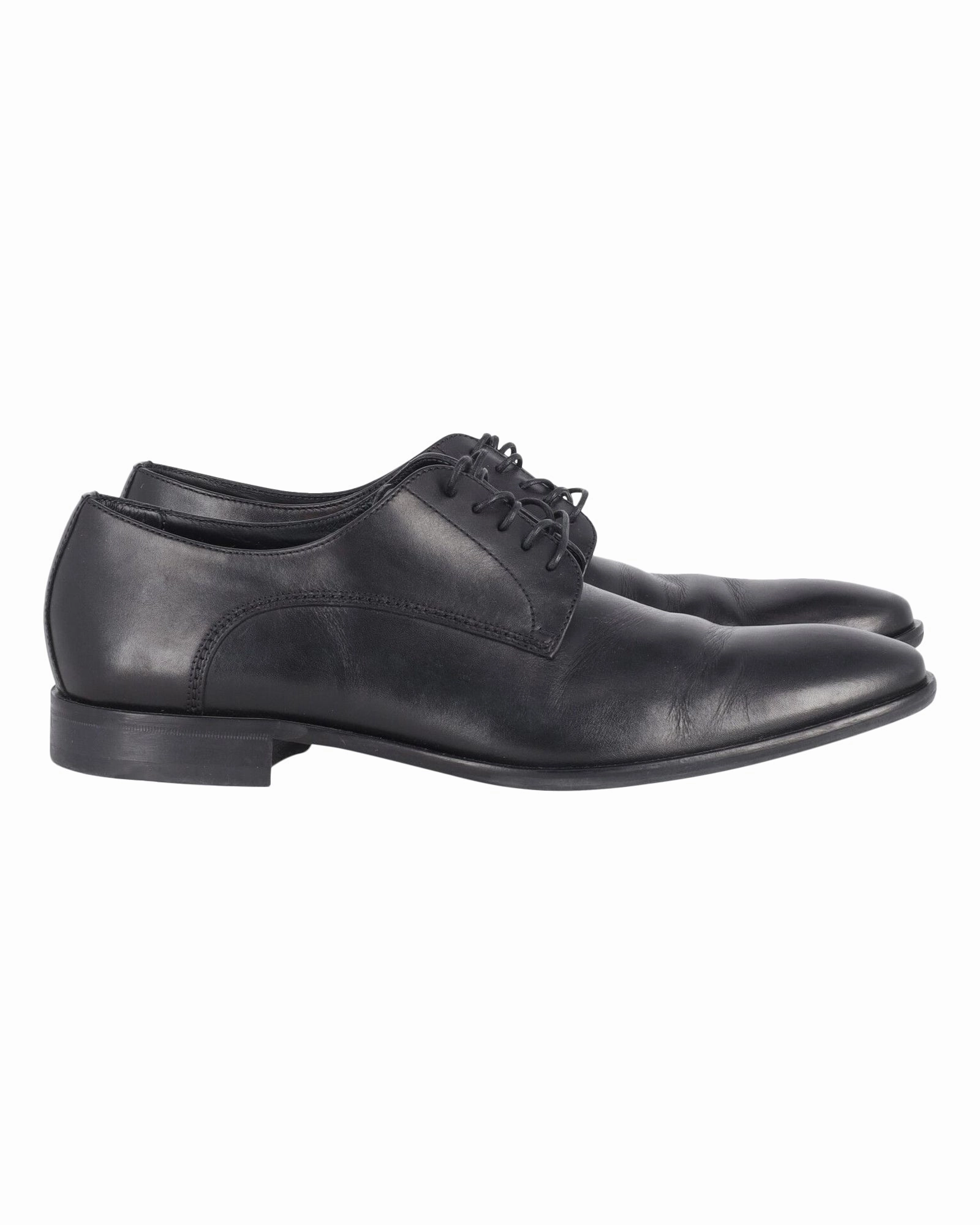 Hugo Boss Derby Lace-Up Formal Shoes in Black Leather Slim Profile Presentation Ready Fit Leather