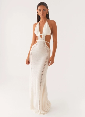 Minimal Tone In Motion Cut Out Crochet Maxi Dress - White