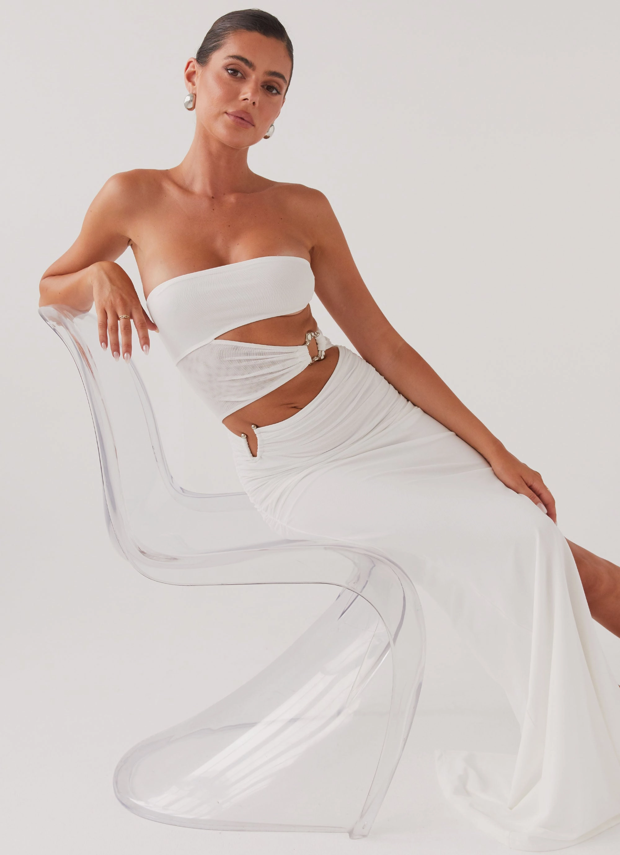 Into Pieces Mesh Maxi Dress - White Easy Flow