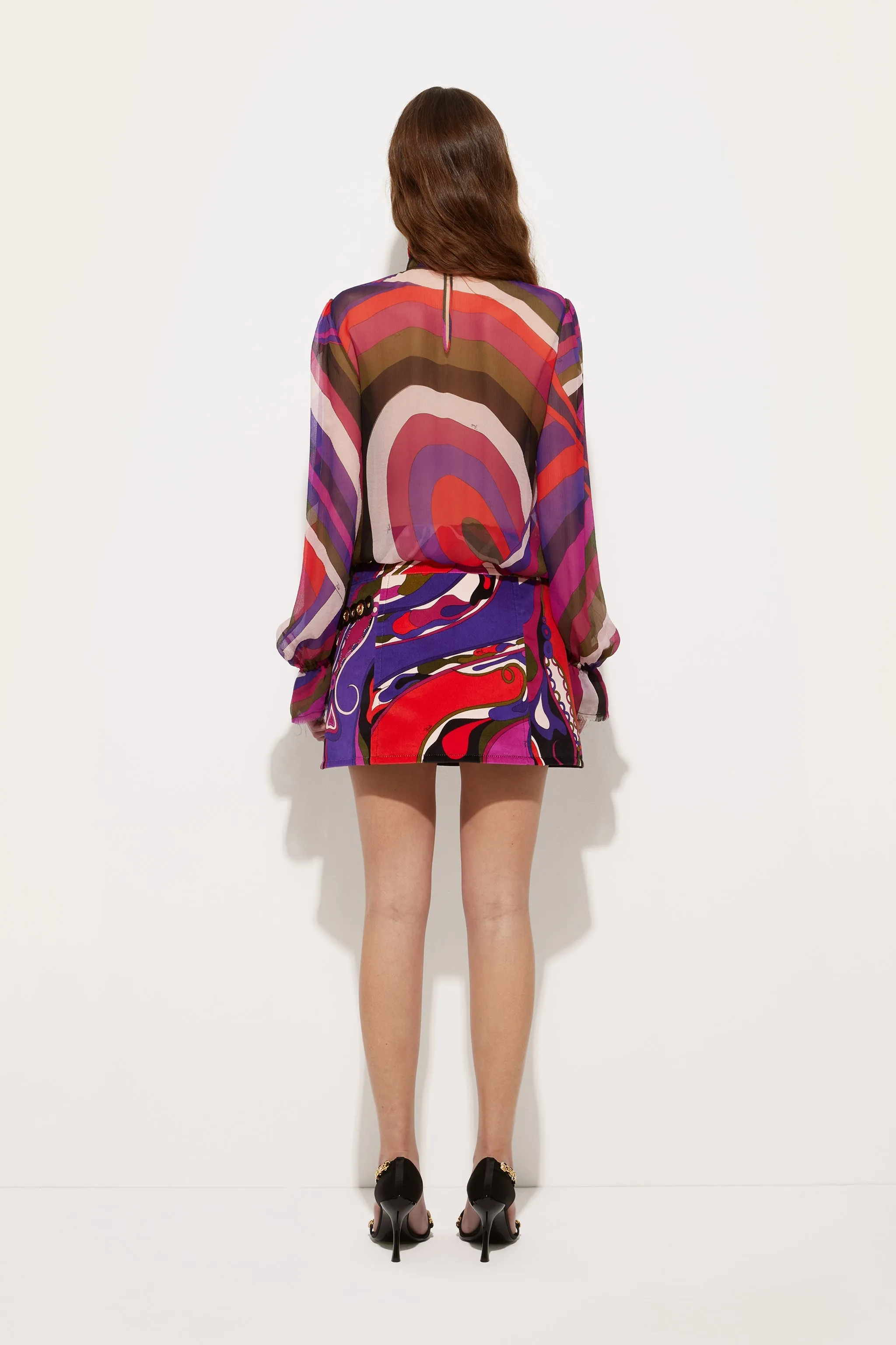 Iride Print Blouse with Balloon Sleeves Minimalist Design Anti Pilling Finish