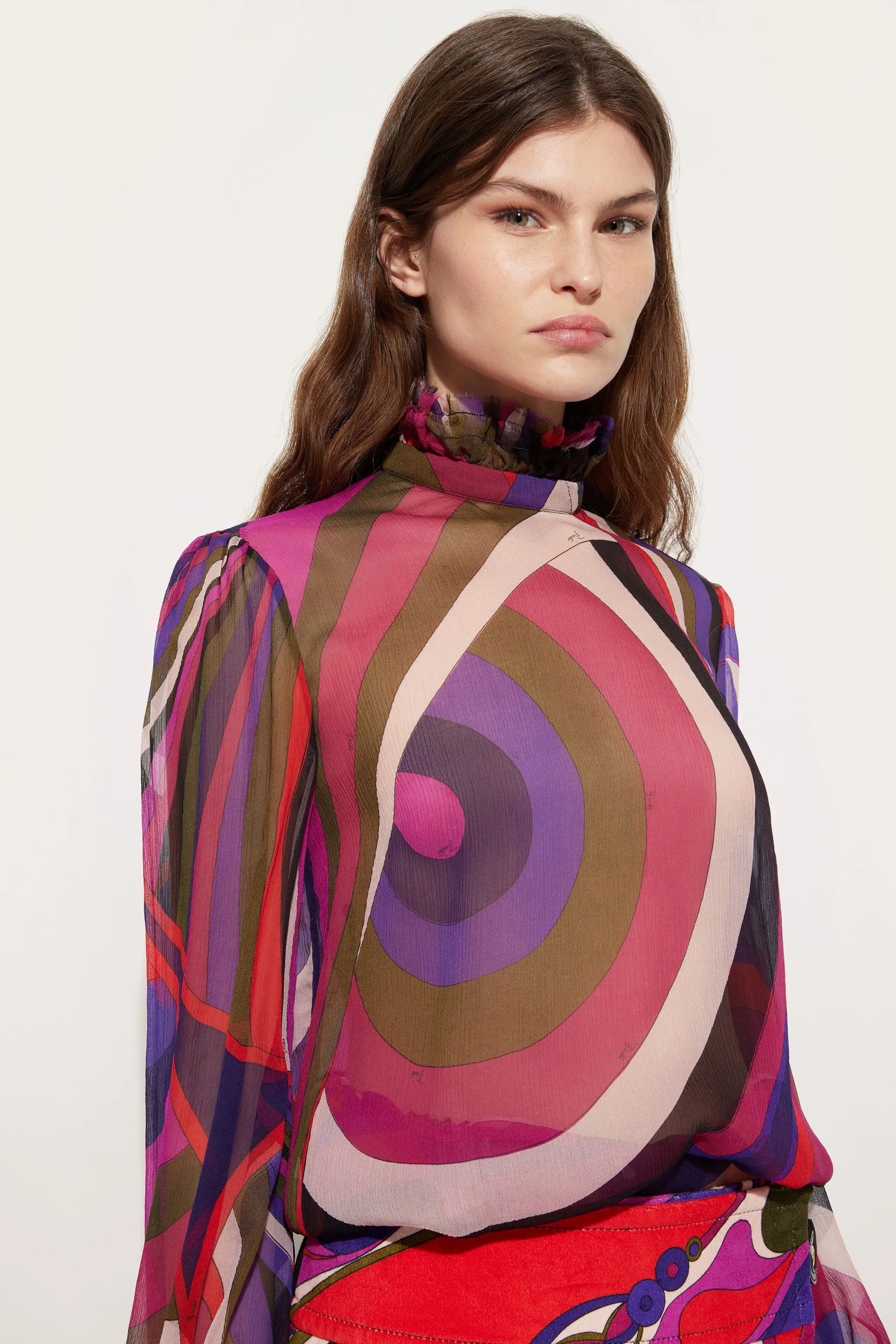 Tagless label No Slip Shoulder Grips Iride Print Blouse with Balloon Sleeves