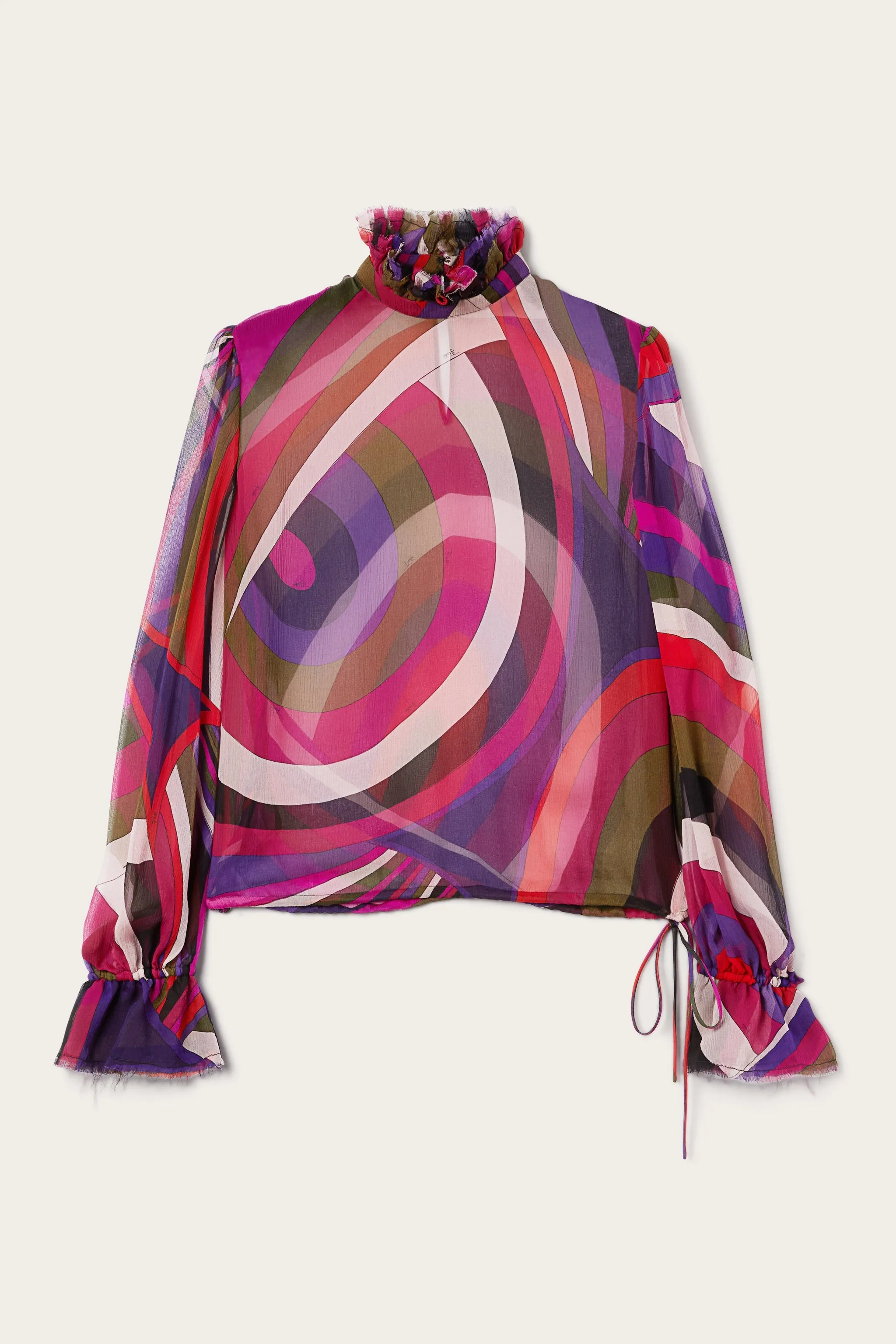 Iride Print Blouse with Balloon Sleeves Neutral Tones Casual Sophistication