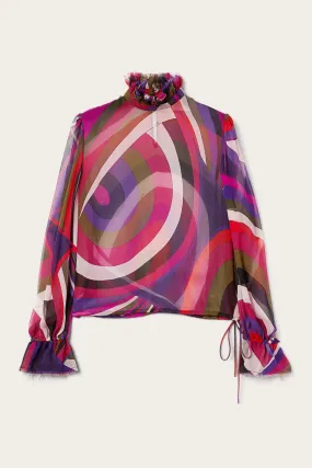 Iride Print Blouse with Balloon Sleeves Neutral Tones Casual Sophistication