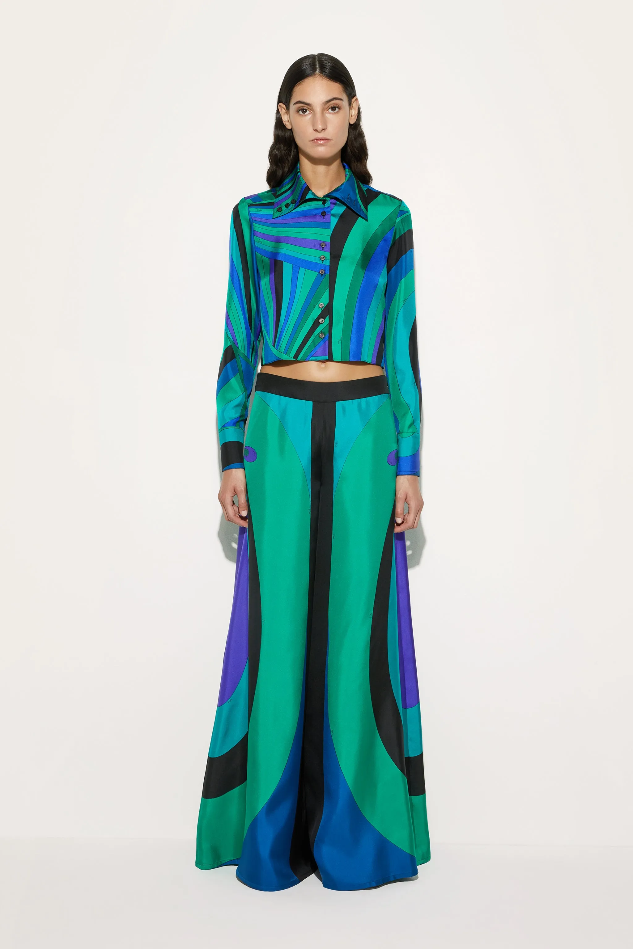 Layered Look Iride Print Cropped Shirt