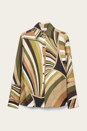 Shimmer Effect Casual Elegance Iride Print Silk Shirt