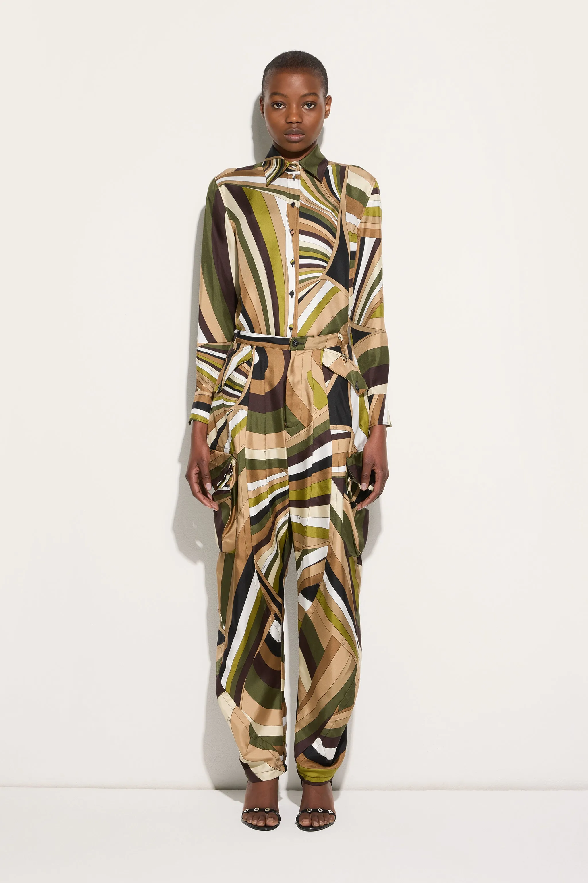 Iride Print Silk Shirt Breathable mesh