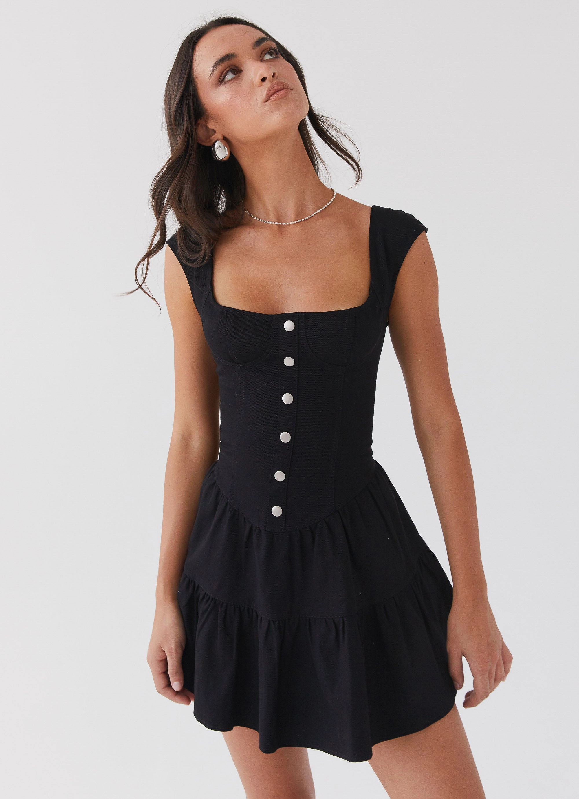 Isabella Denim Bustier Dress - Black French Vibe Chilly Weather Layer