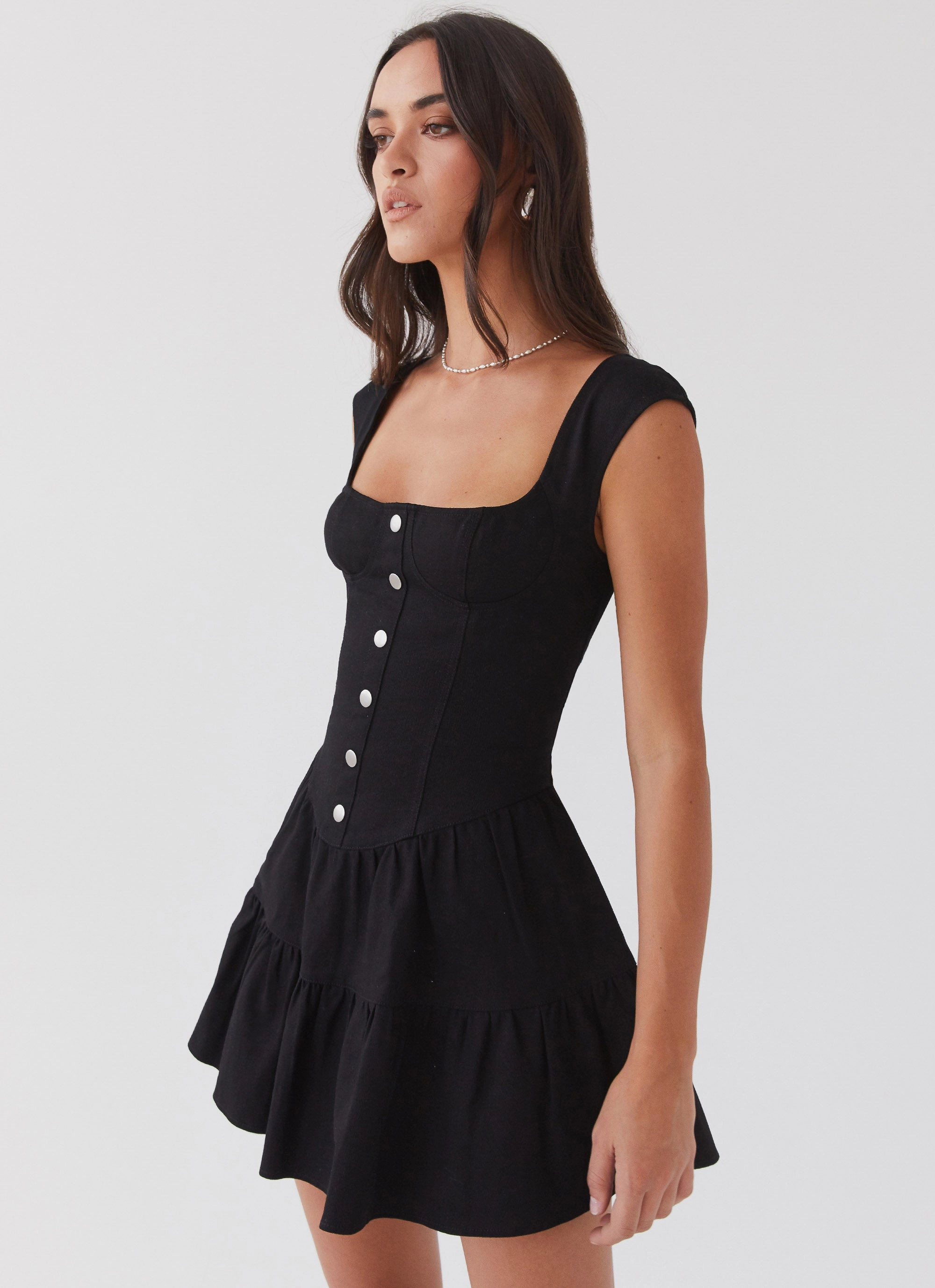 Isabella Denim Bustier Dress - Black Stylish Cut Sunset Glow