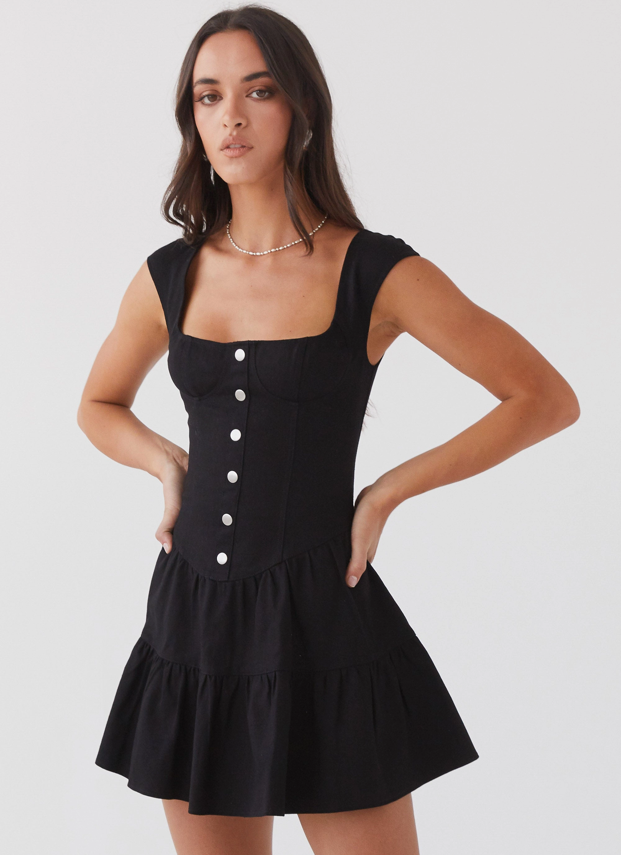 Isabella Denim Bustier Dress - Black Classic Move Layered Fabric