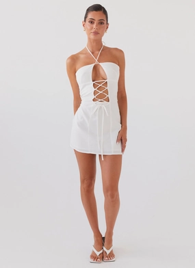 Cloud Light Trendy wrap gown Island Echoes Linen Mini Dress - White