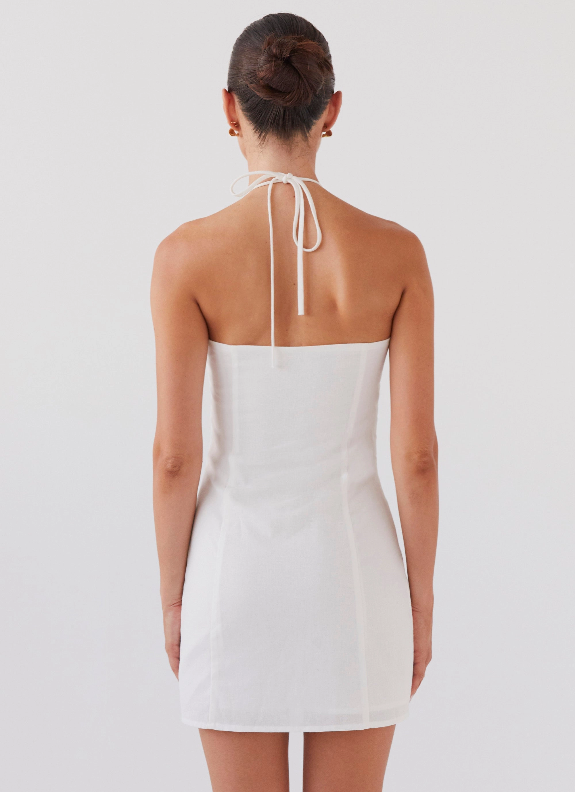 Lightweight Wear Trendy And Comfortable Island Echoes Linen Mini Dress - White