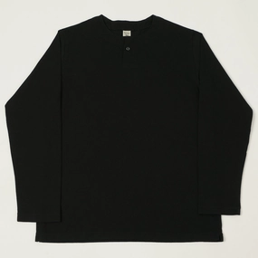 Jackman Long Sleeve Henley - Black Soft Brushed Finish Street Casual