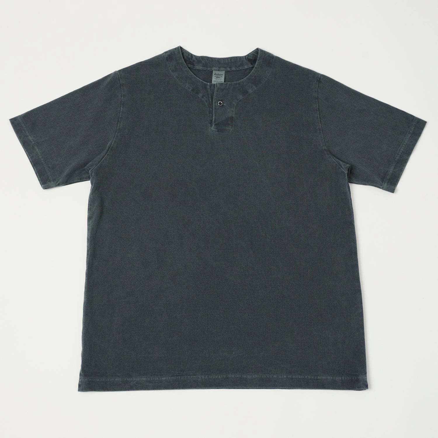 Jackman Pigment Dye Henley T-Shirt - Fade Blue Gray BreathableFabric