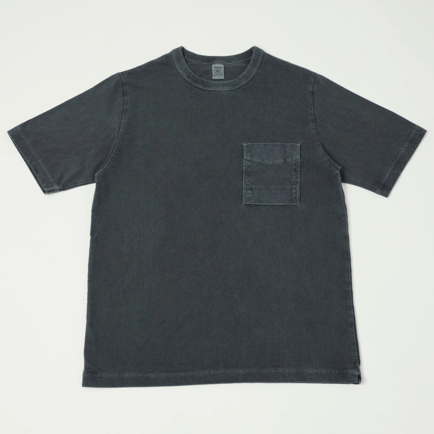 Jackman Pigment Dye Pocket T-Shirt - Fade Blue Grey Side Vent Design