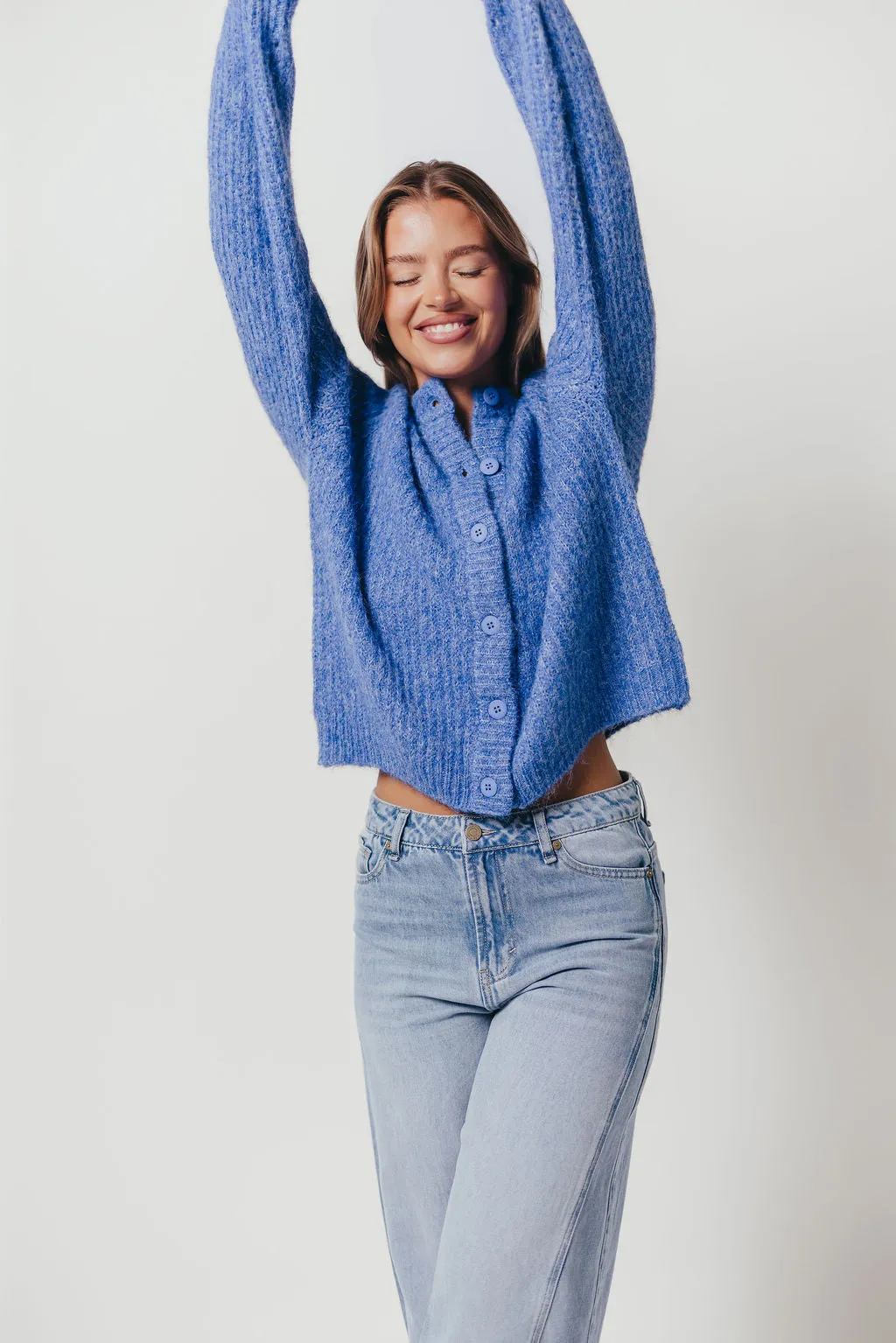 Jacques Cardigan Top in Cobalt Blue Tubular Knit Method Oversized Collar Style